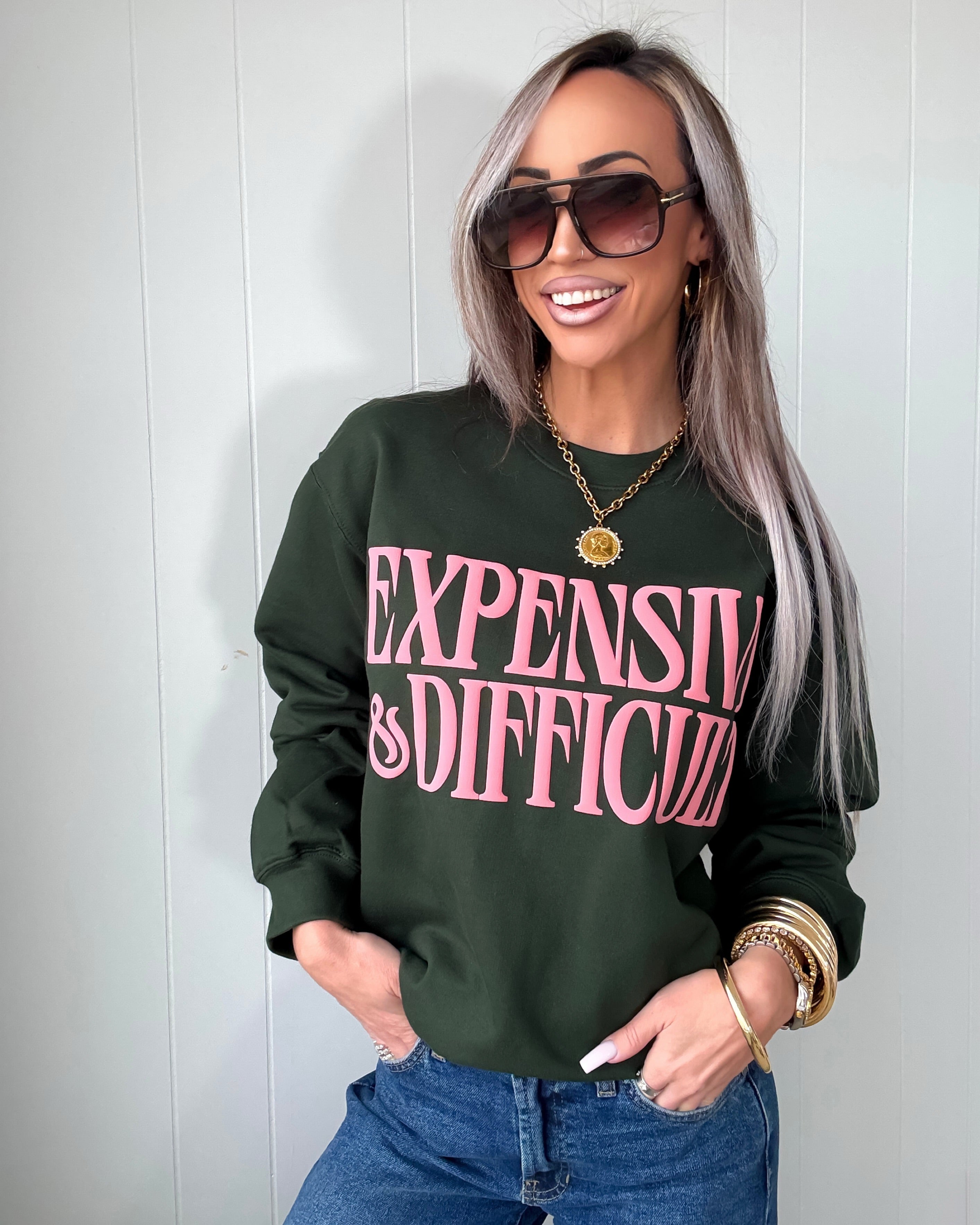 Expensive & Difficult Puff Sweatshirt - Forest Green