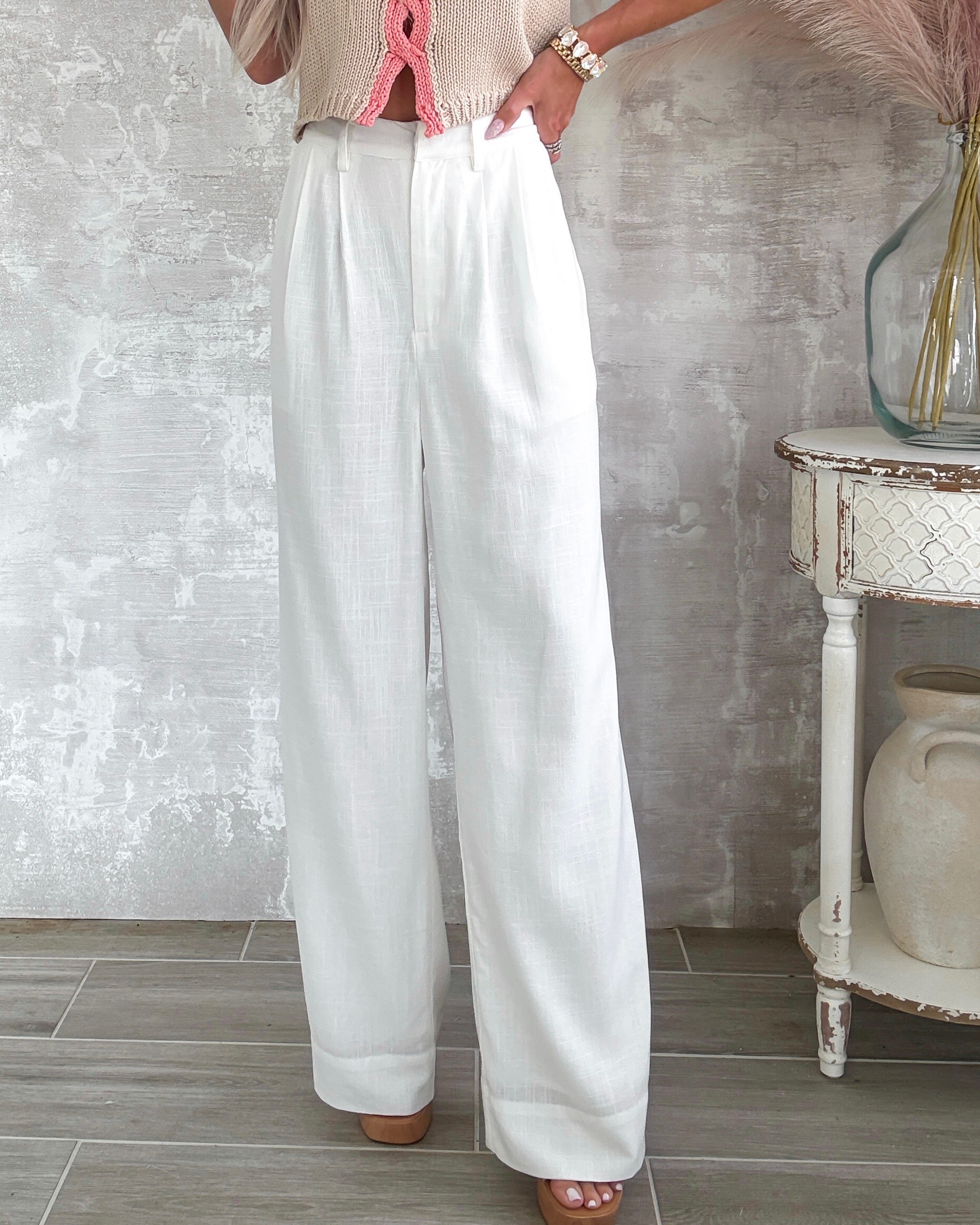 Pretty Ease Linen Pants - Off White