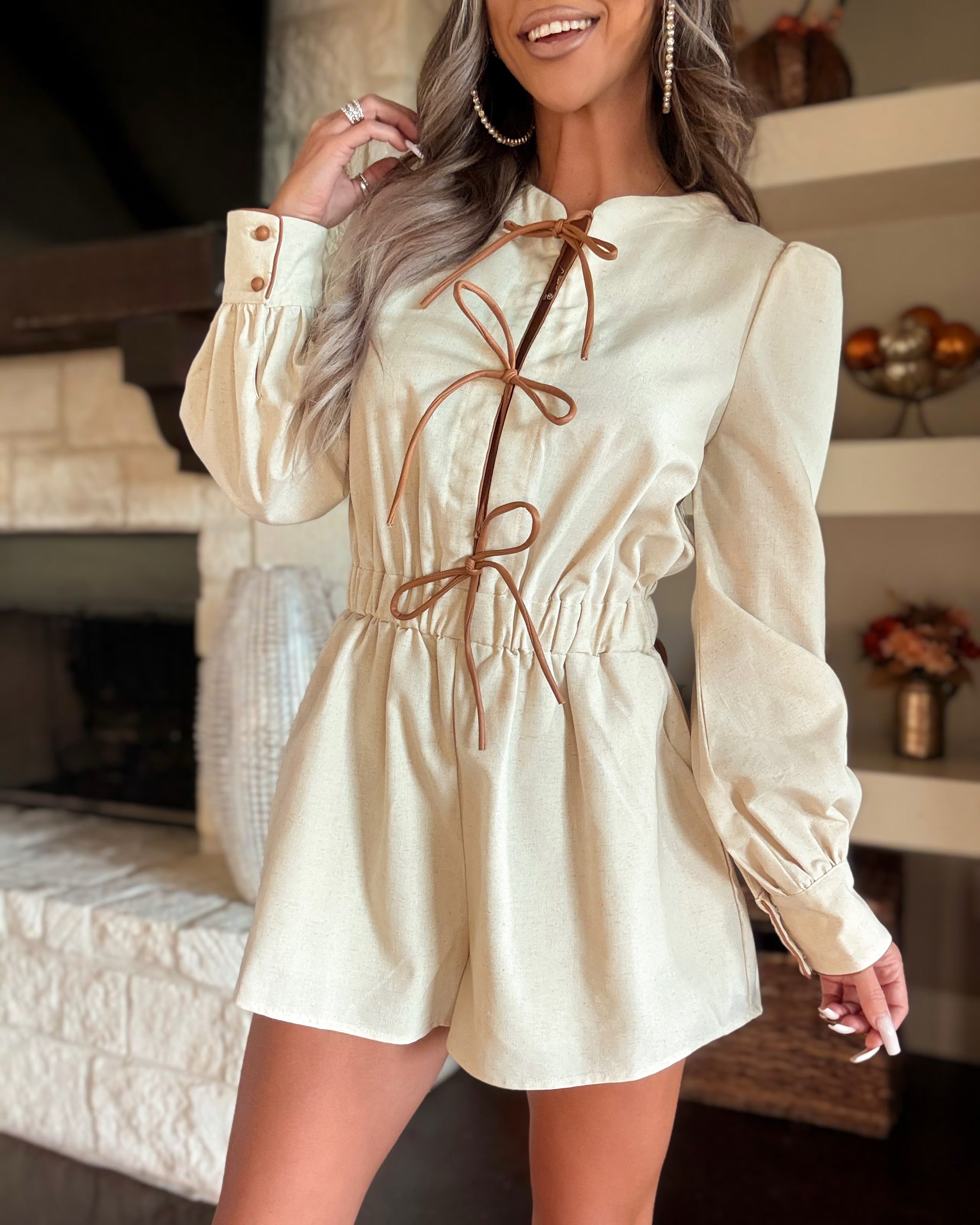 Forever Falling Tie Romper - Linen