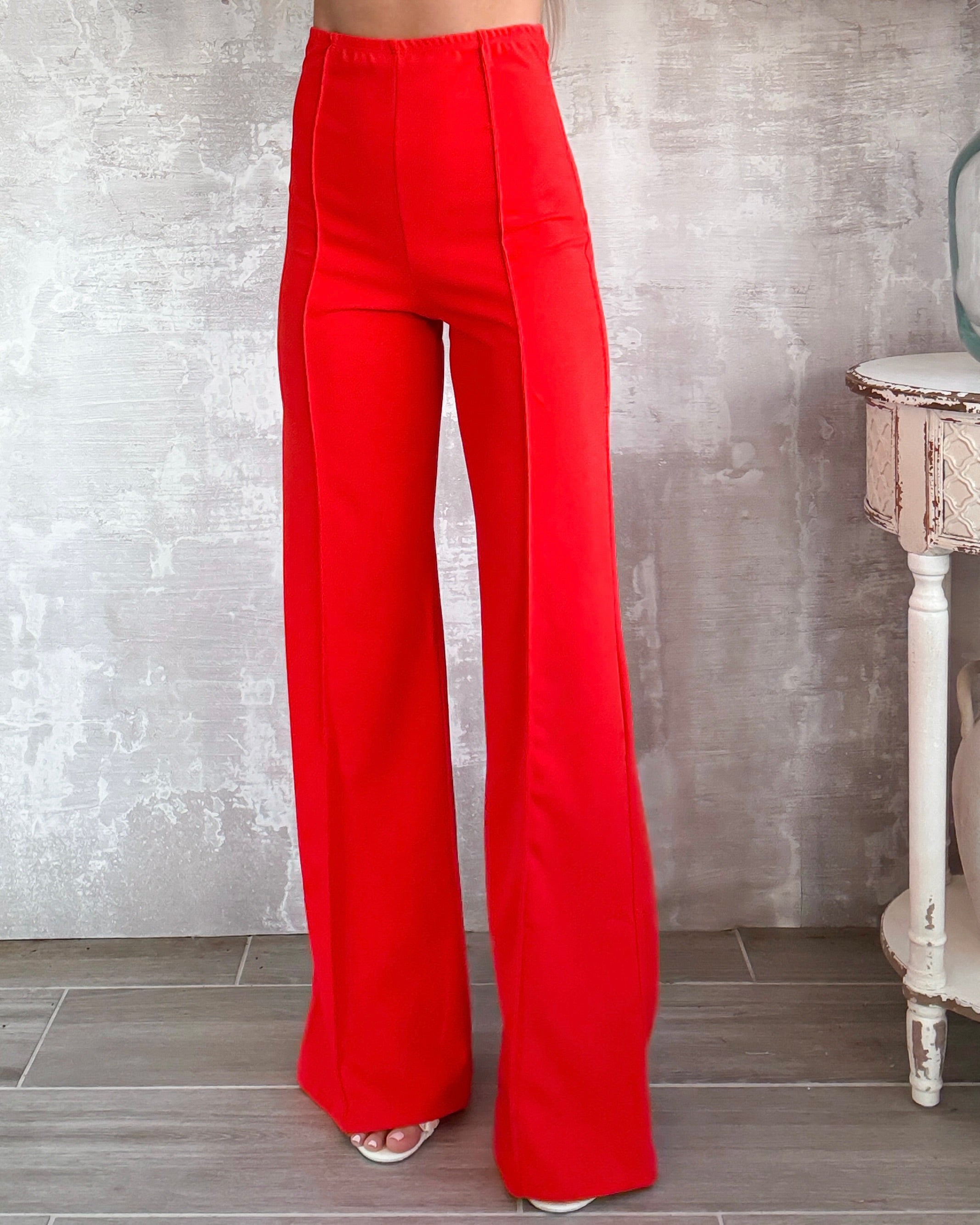 Pleated Flare Pants - Orange