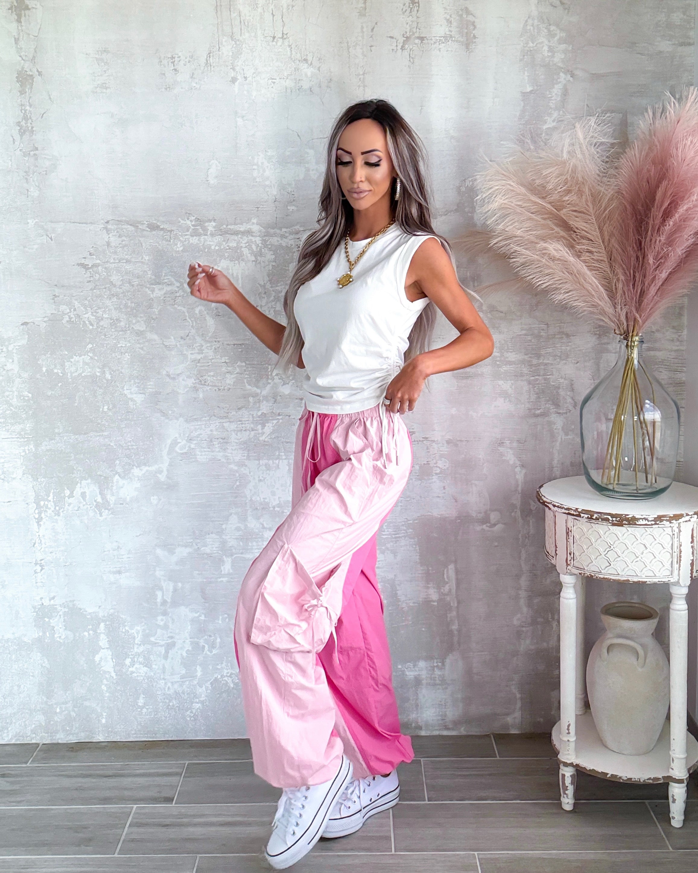 Split Style Windbreaker Pants - Bubble Pink