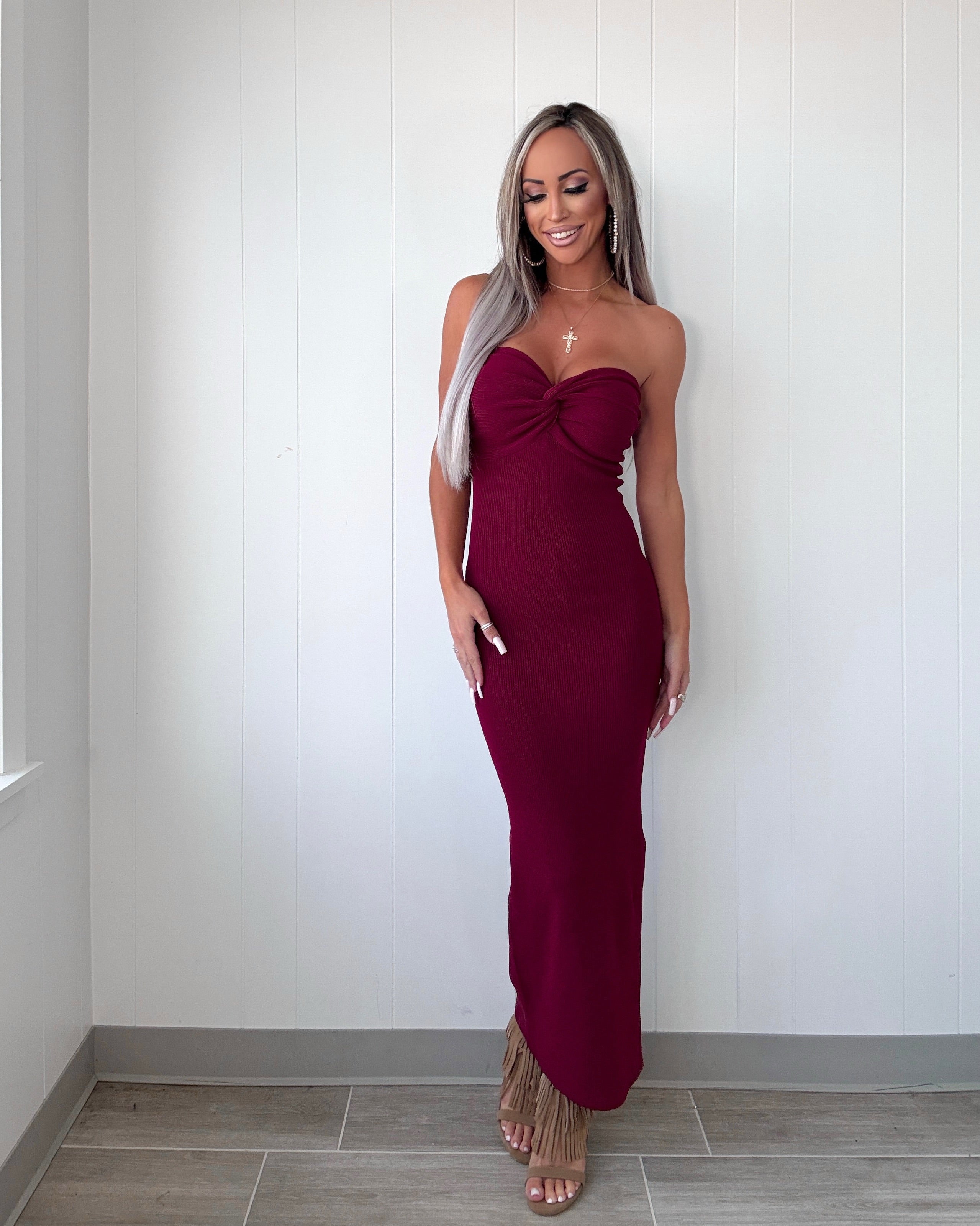This Is It Strapless Knit Dress - Wine