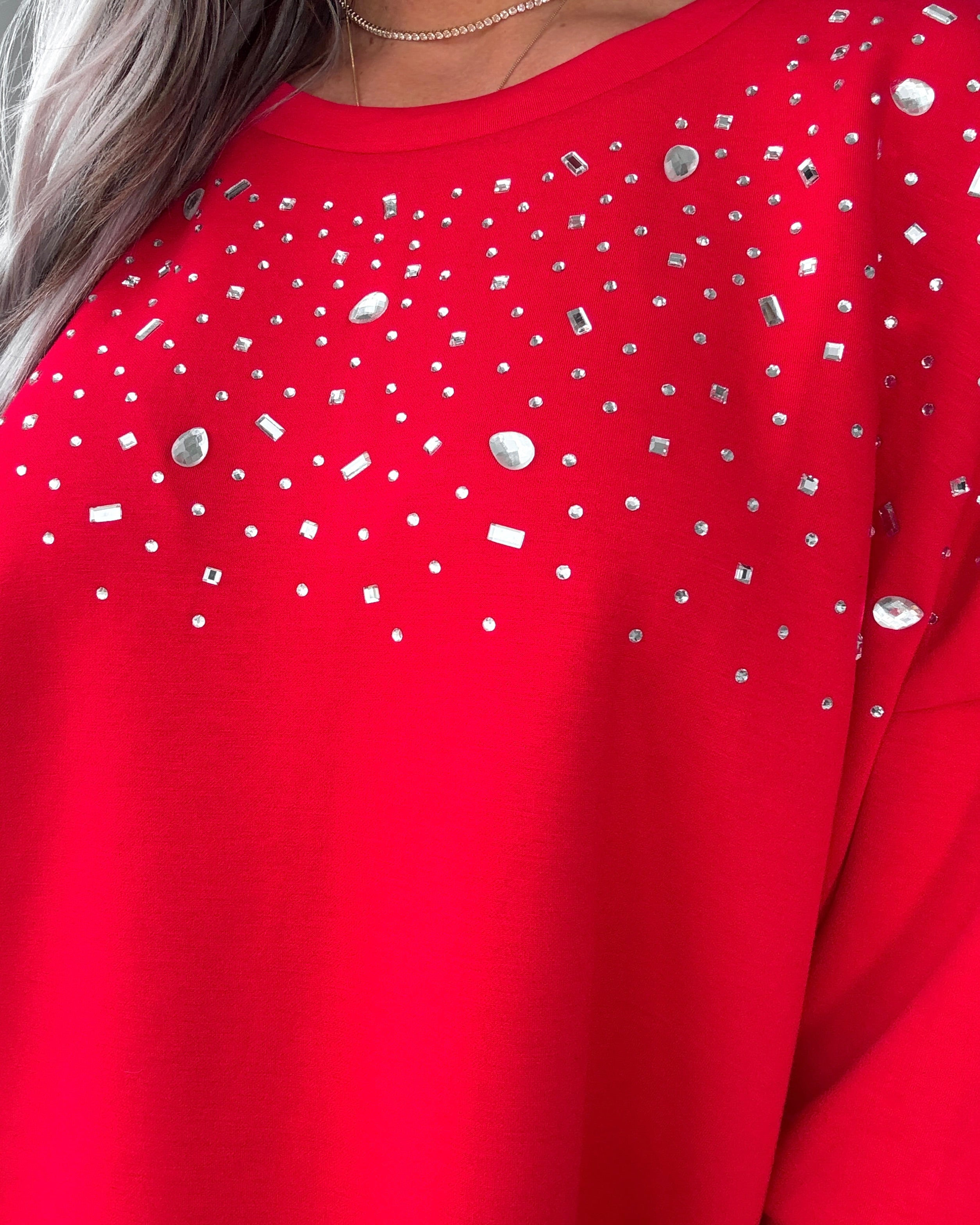 Embellished Long Sleeve Tunic - Red