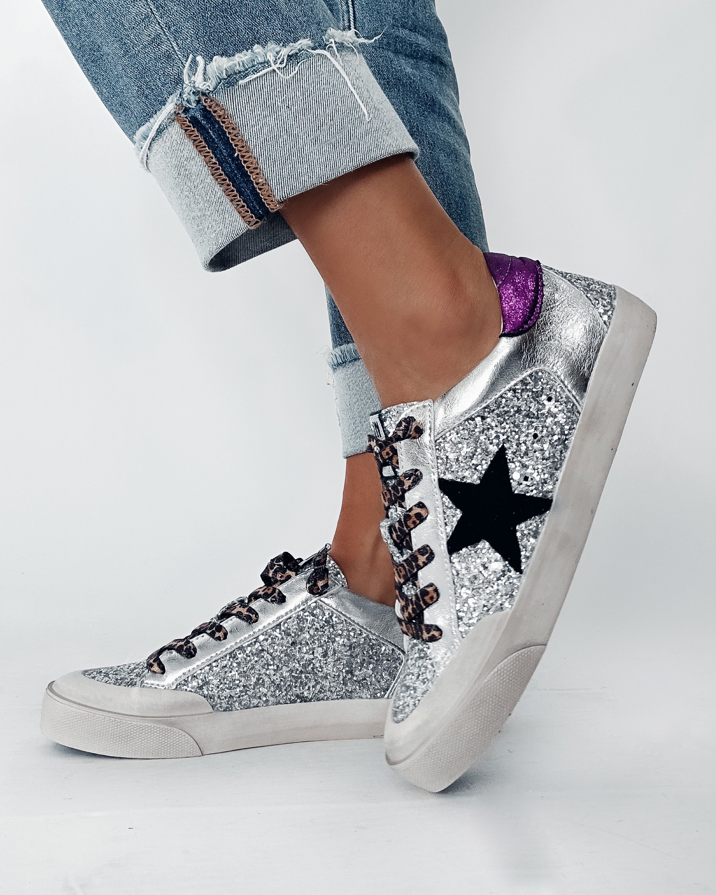 Becca Glitter Star Sneakers- Silver/Purple