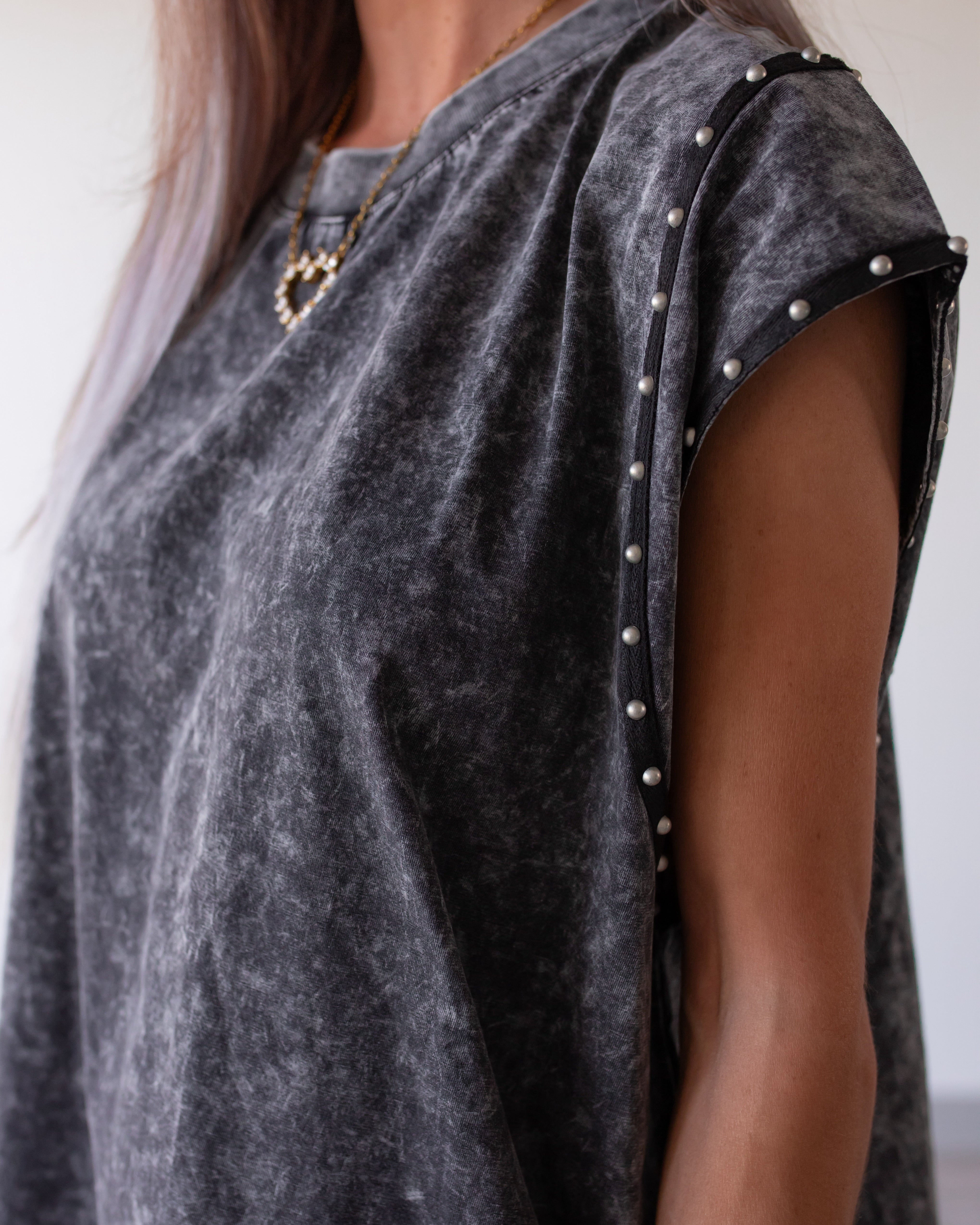 Studs & Sass Oversized Muscle Tank - Washed Black