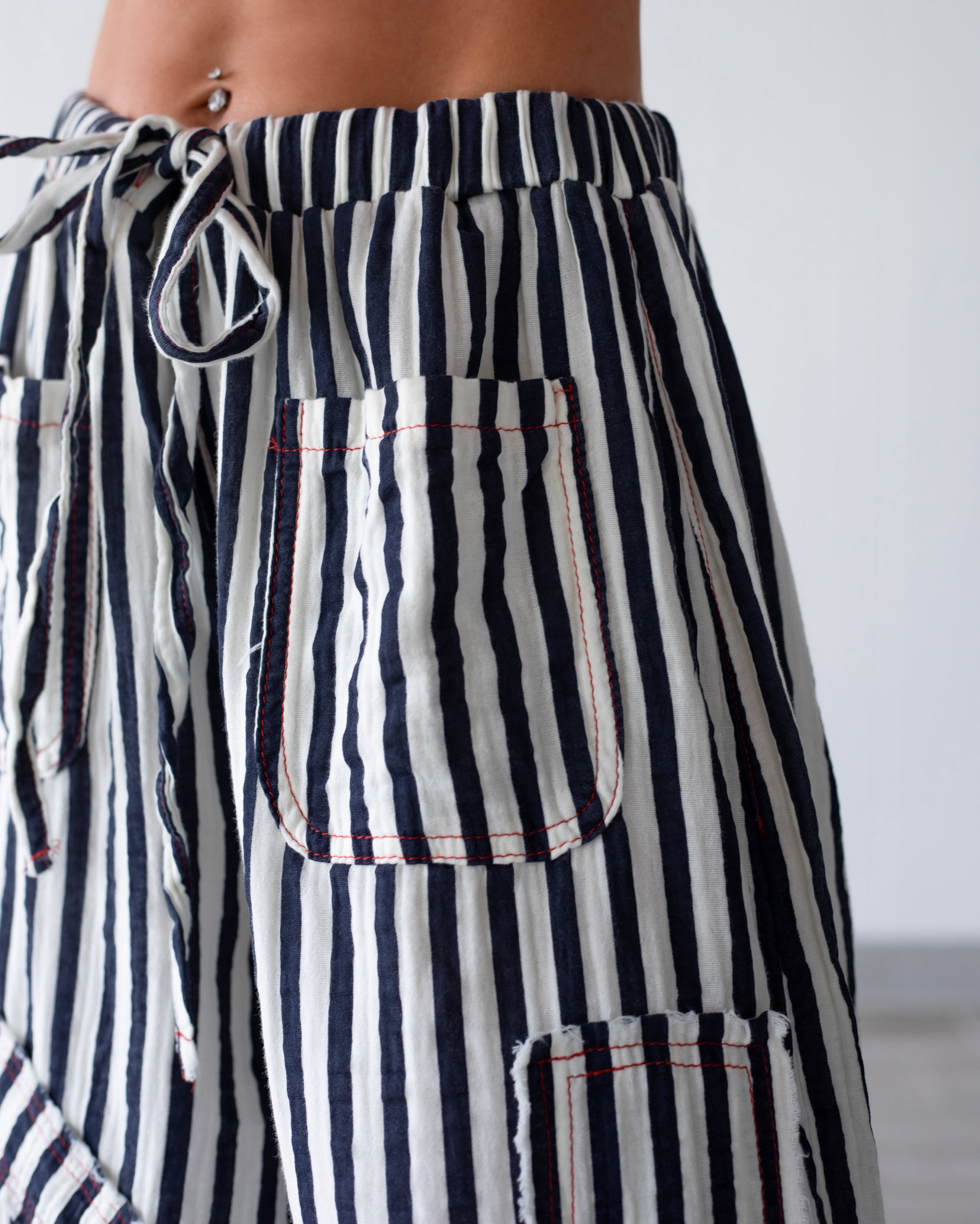 Lace & Leisure Striped Jogger Pants - Navy