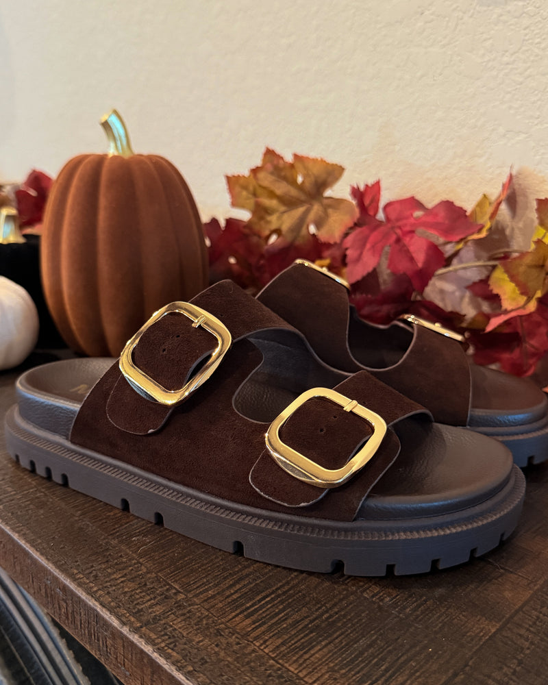 Hollis Buckle Sandals - Chocolate — buckle sandals