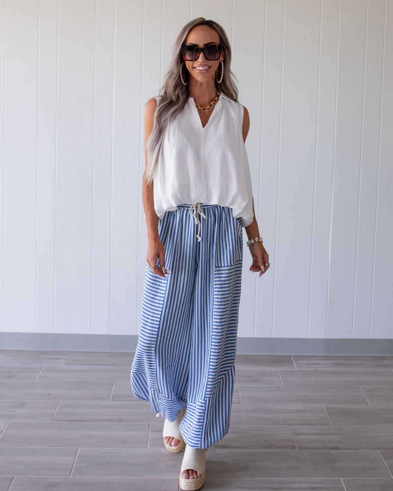 Girly Stripe Patchwork Joggers - Blue