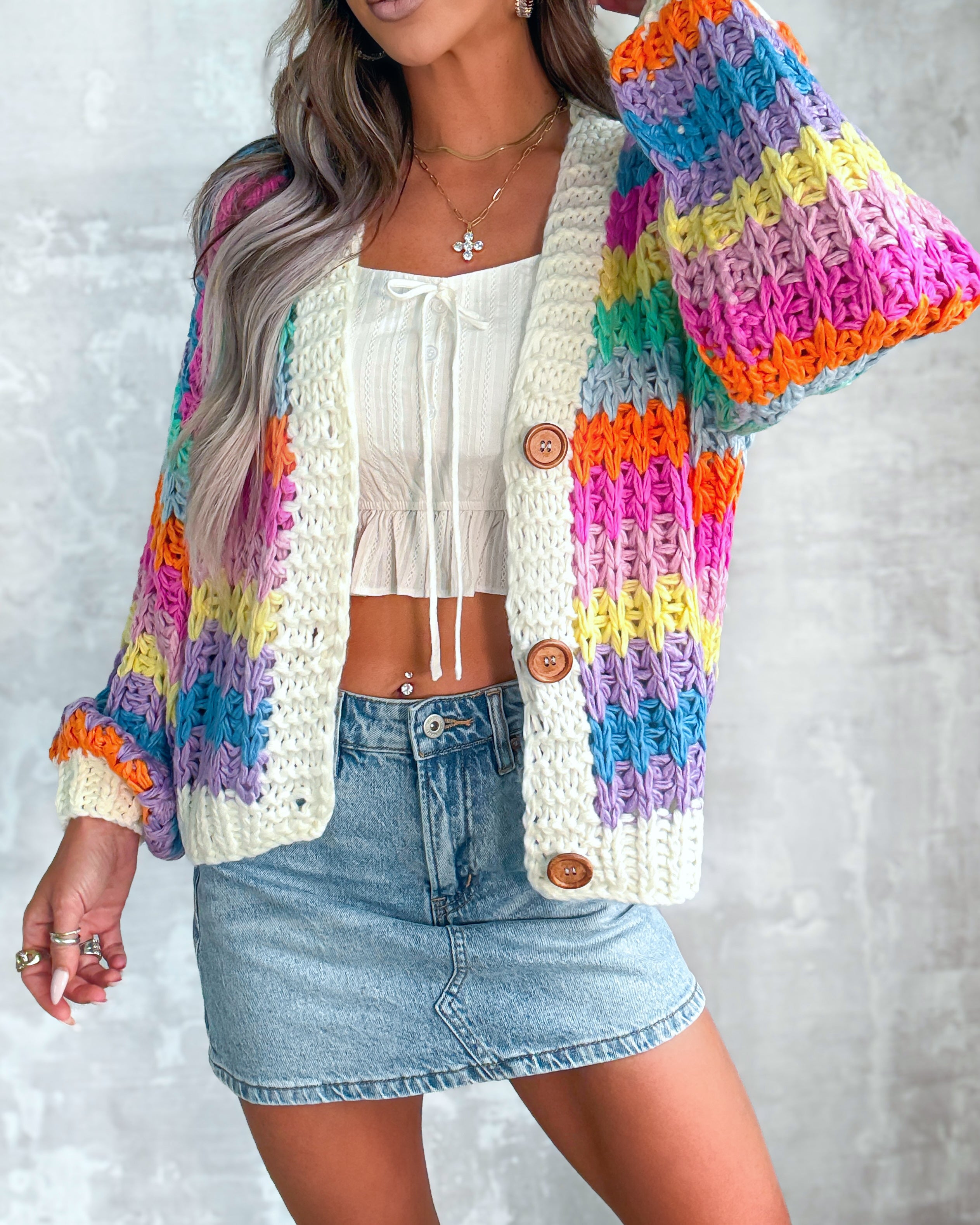 Rainbow Knit Button Up Cardigan
