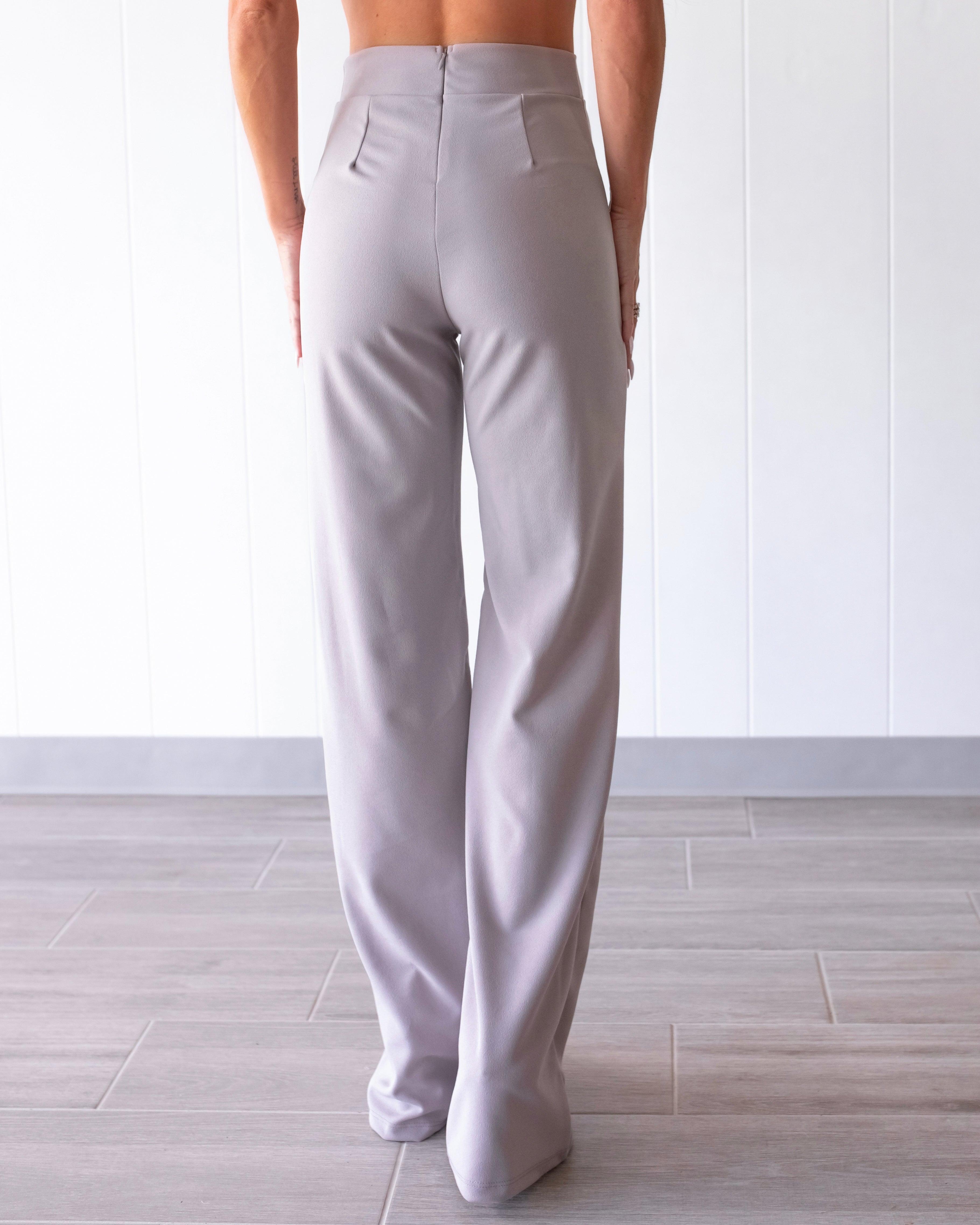 Business Or Pleasure Pleated Flare Pants - Grey