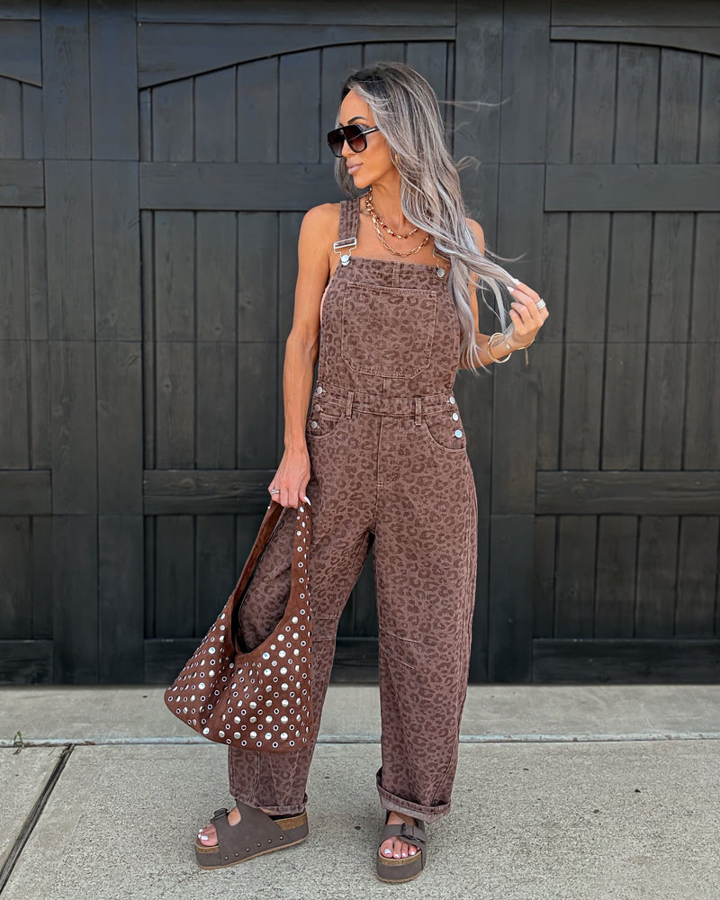 Millie Leopard Overalls - Vintage Mocha