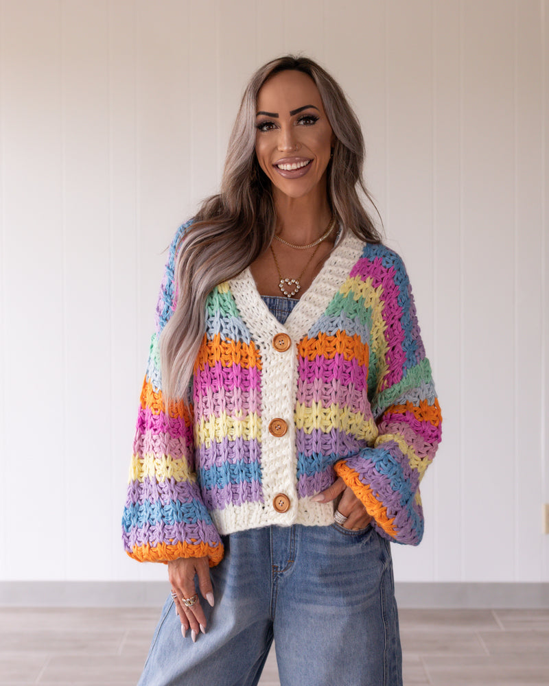 Rainbow Knit Button Up Cardigan