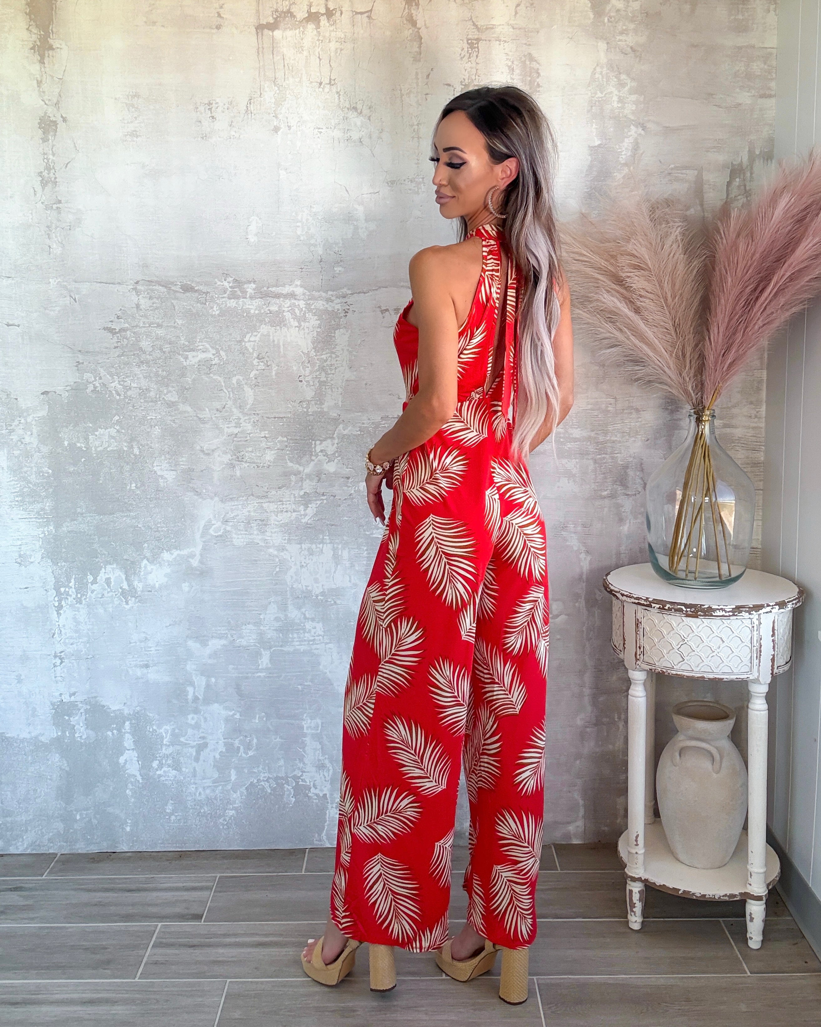 Tropic Bliss Jumpsuit - Coral