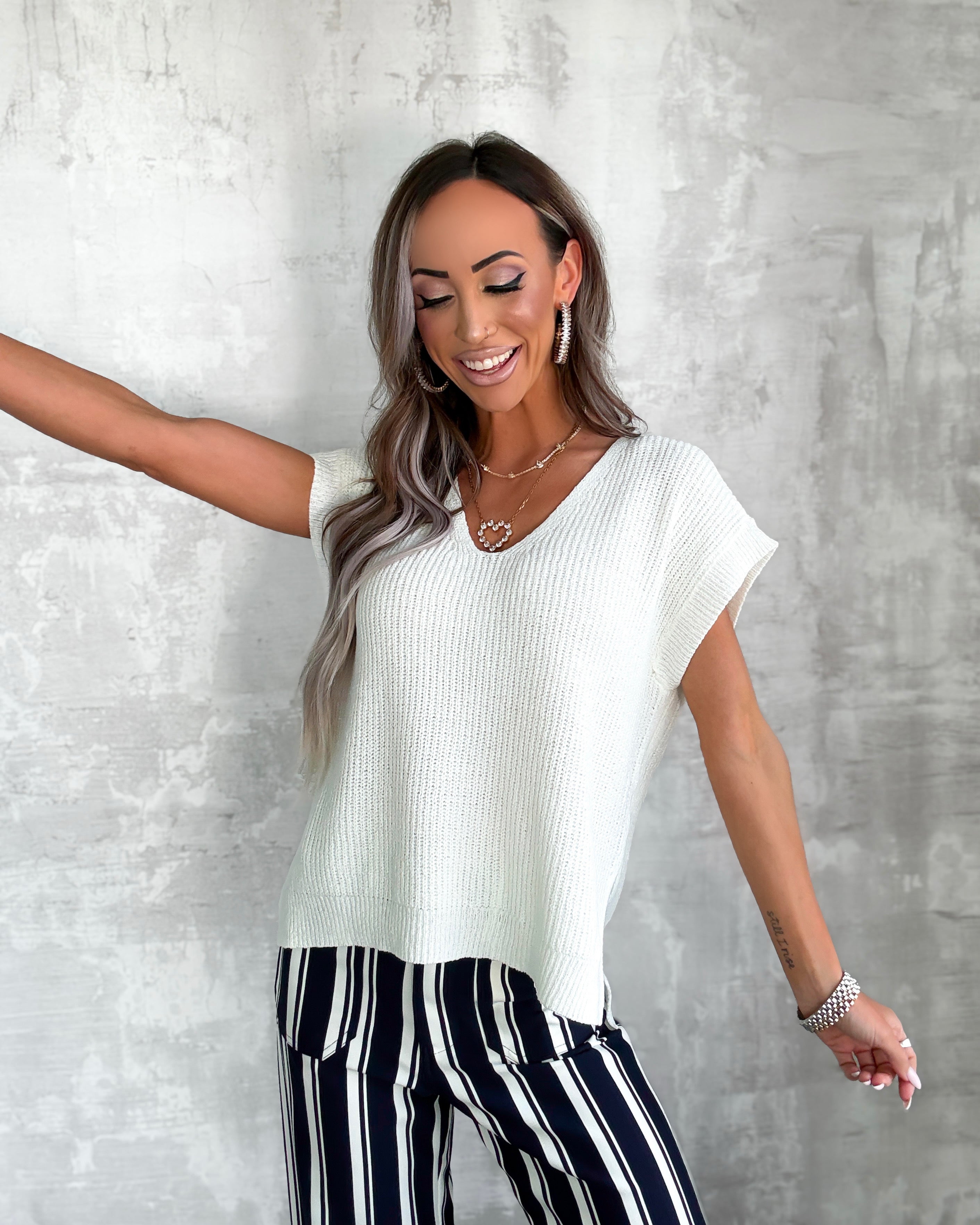 Texture Theory Slit Hem Top - Off White