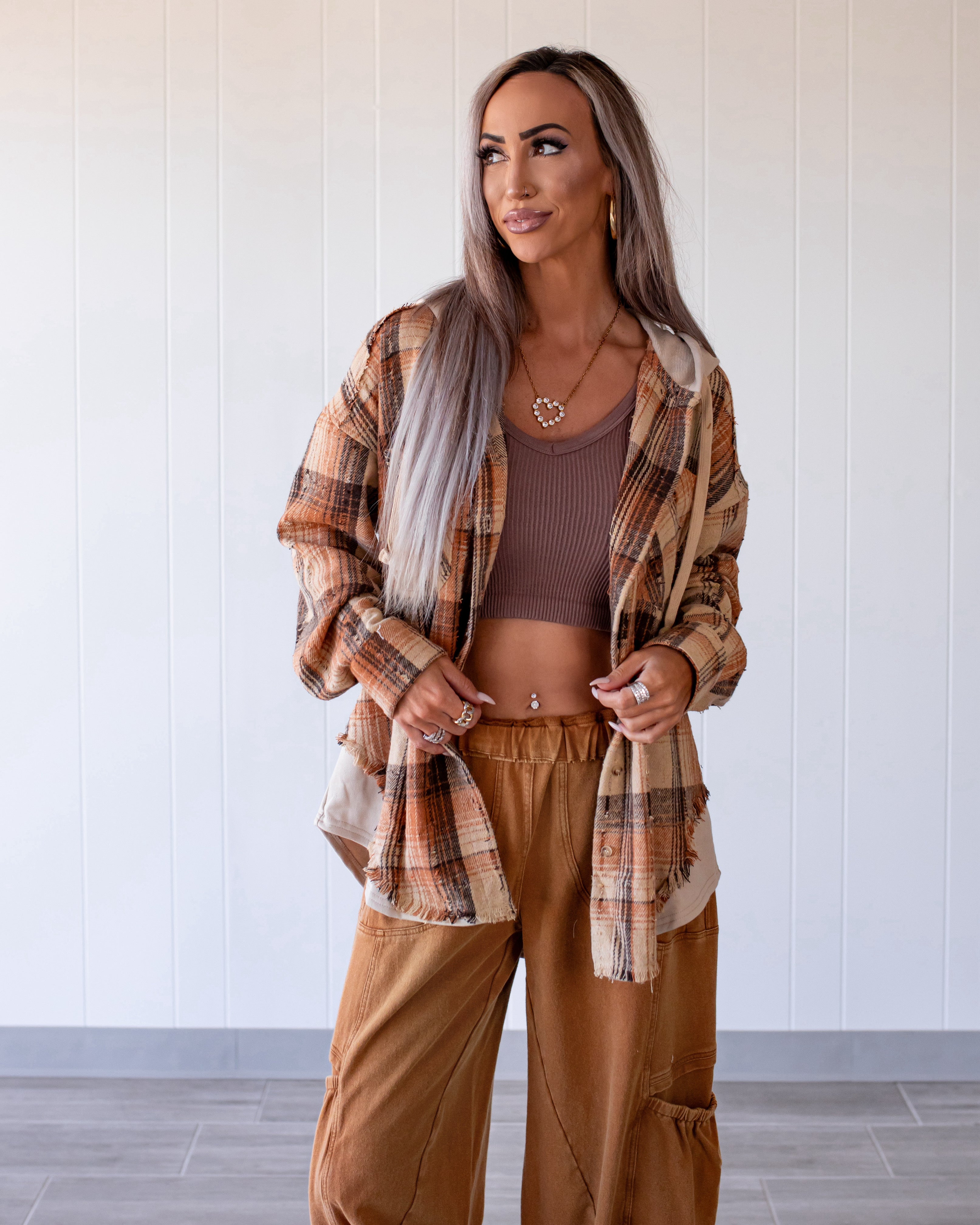 Cozy Cabin Hooded Flannel - Caramel
