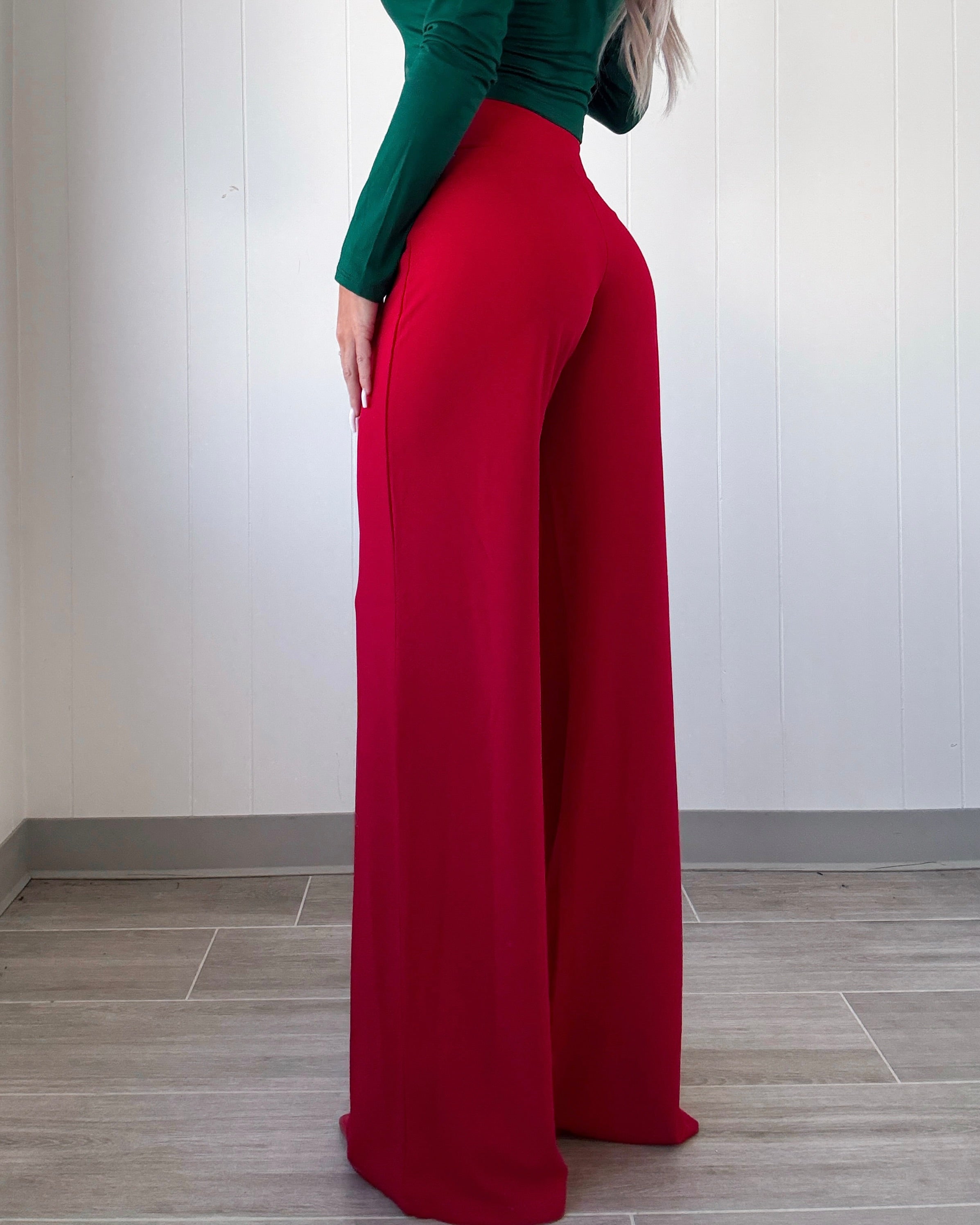 Signature Tie Flare Pants - Red