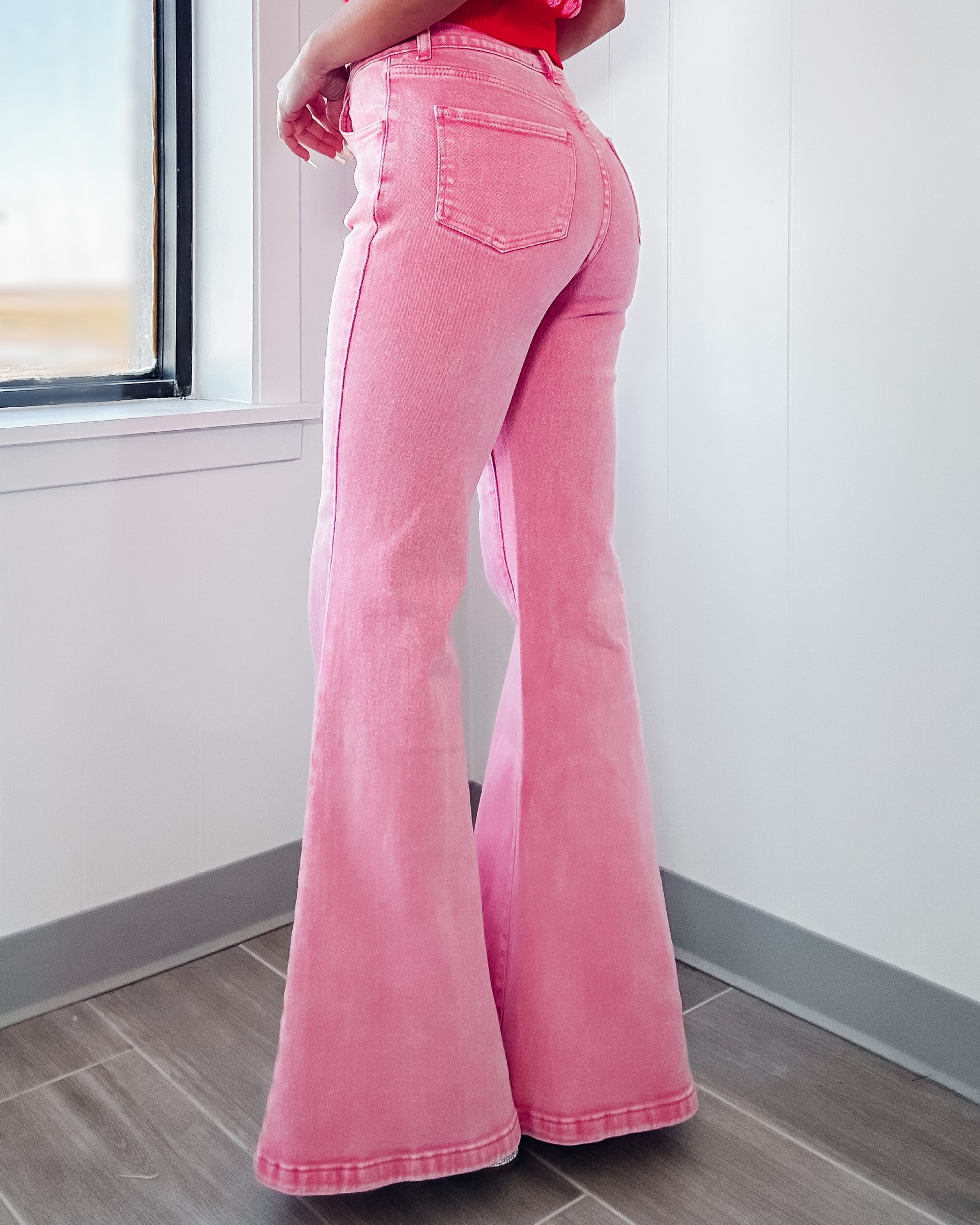 Darcy Twill Flare Pants - Pink