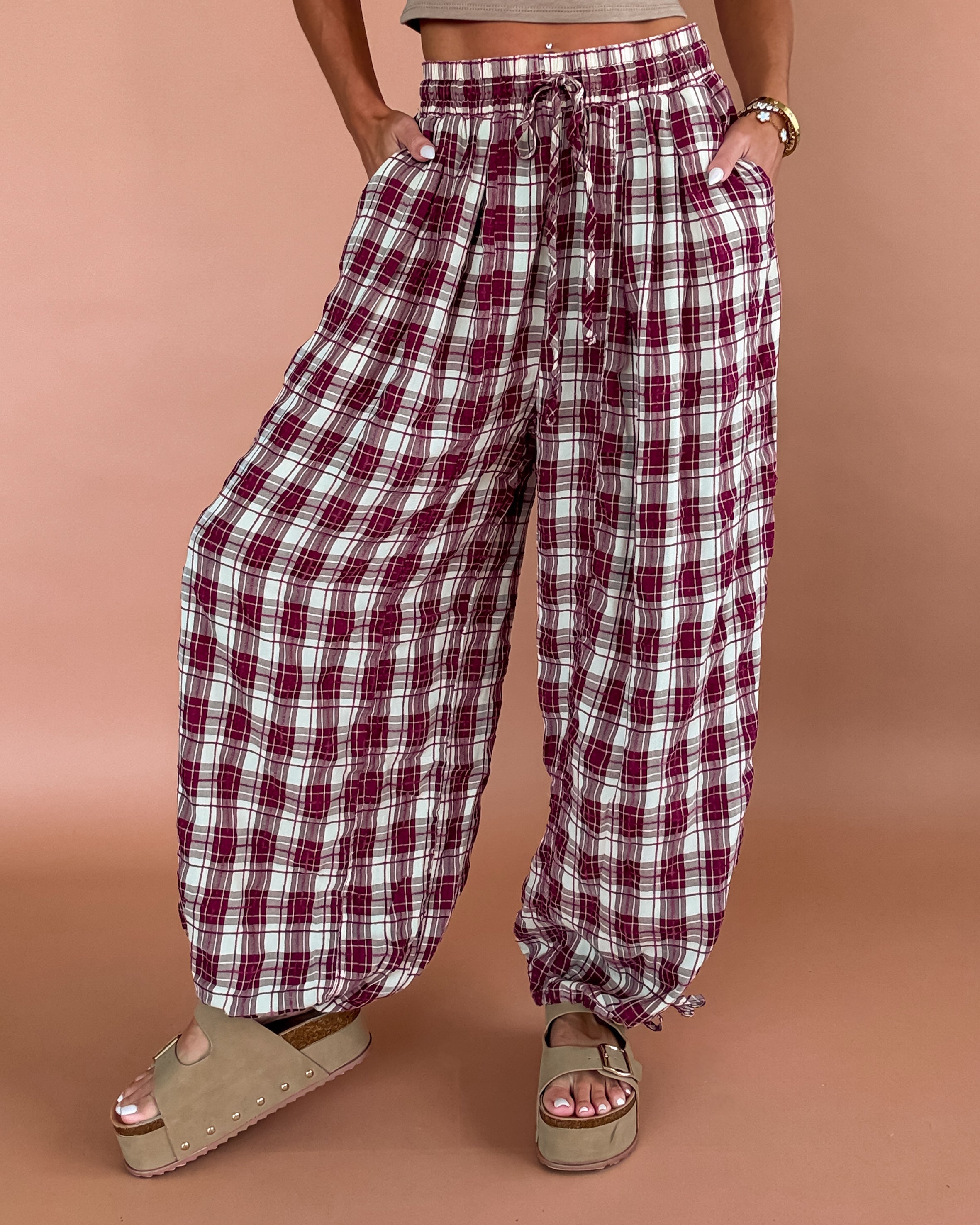 Cabin Plaid Comfort Pants - Wine