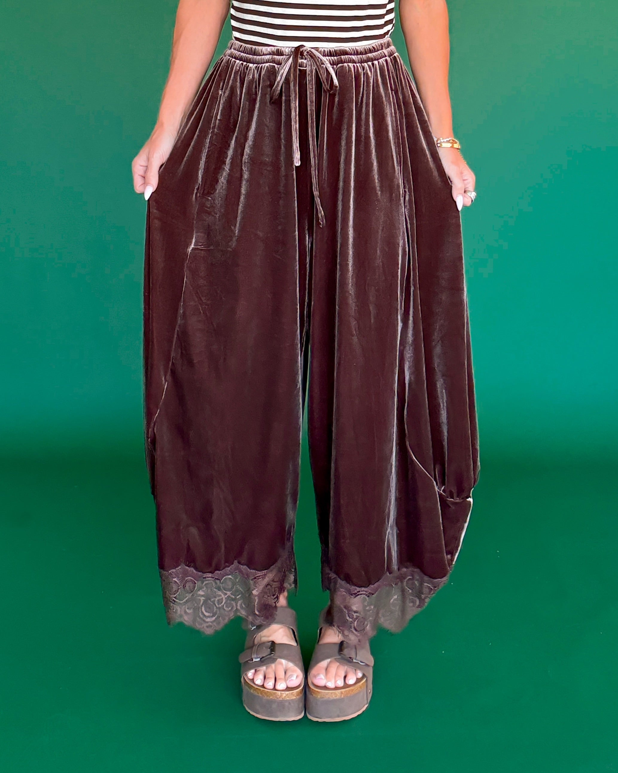 Velvet Kisses Balloon Leg Lace Pants - Vintage Mocha