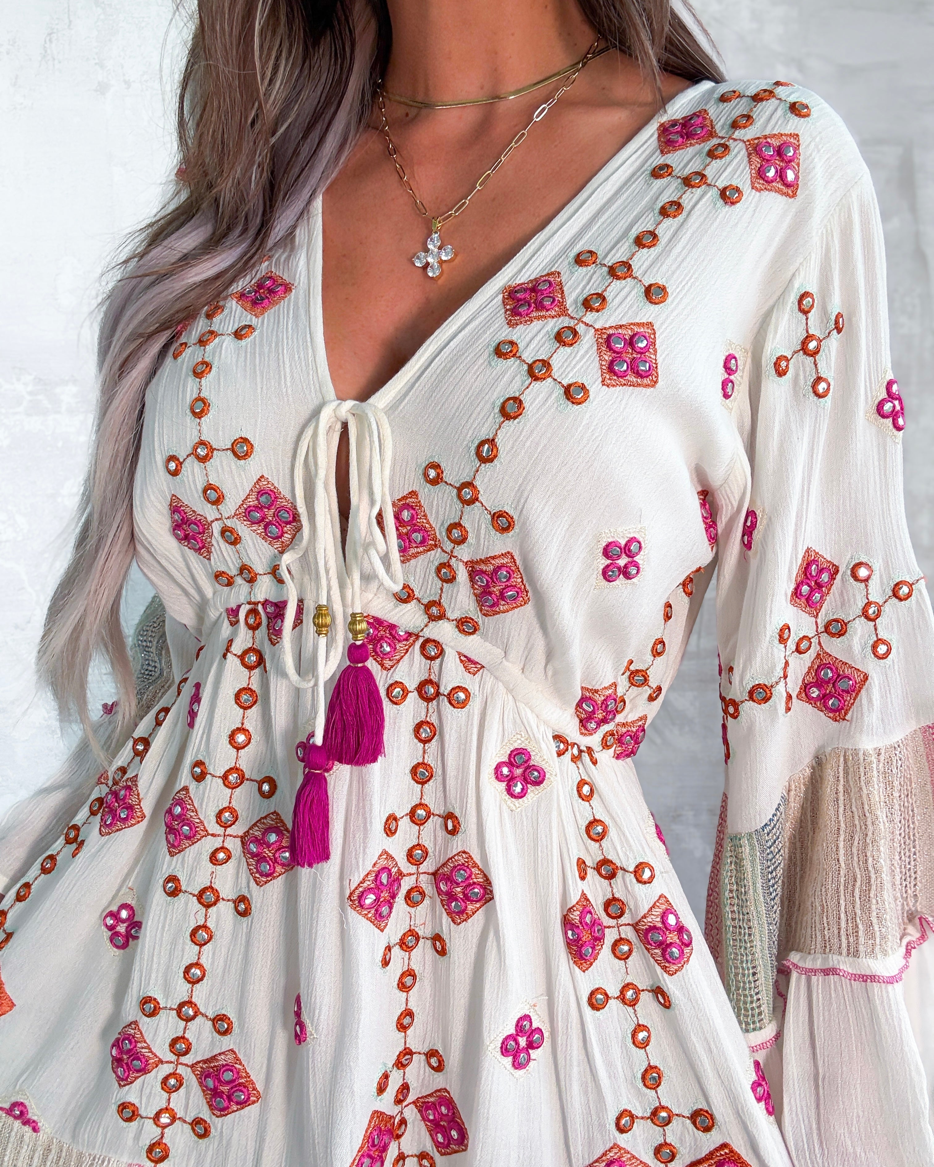 Saffron Bloom Jewel Dress - Ivory