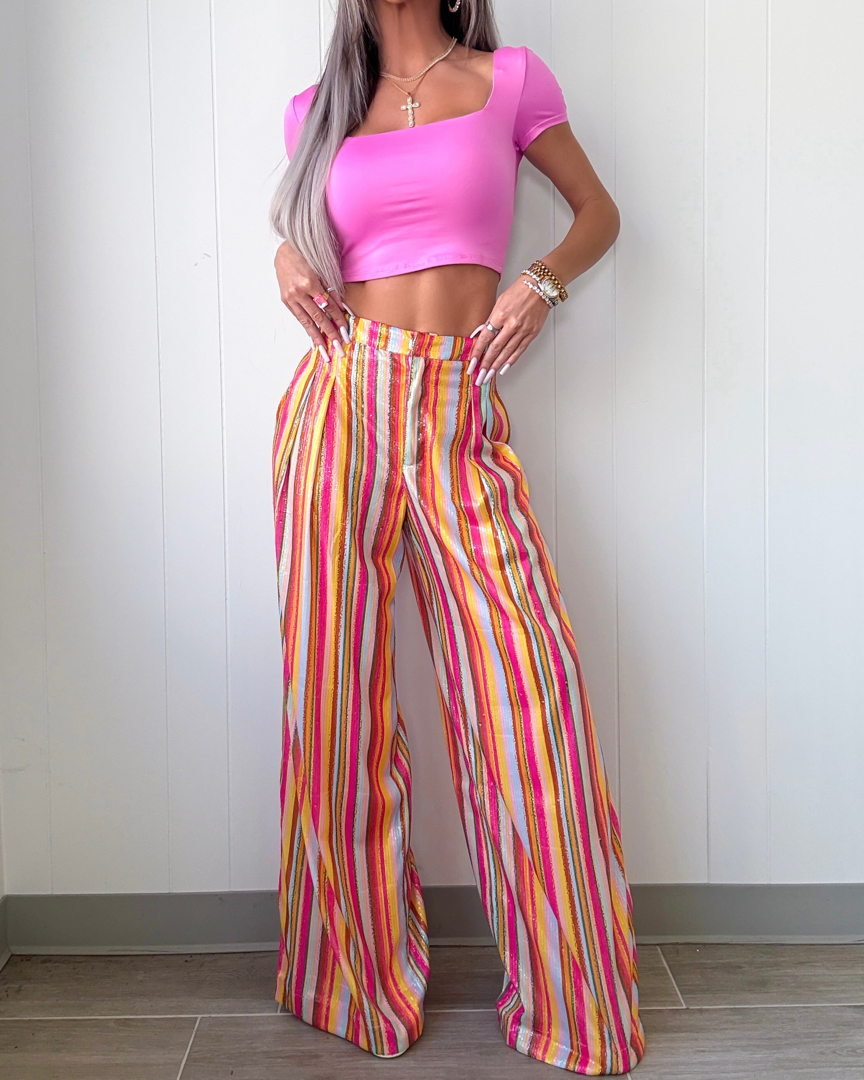Girls Night Out Sequin Wide Leg Pants - Multi