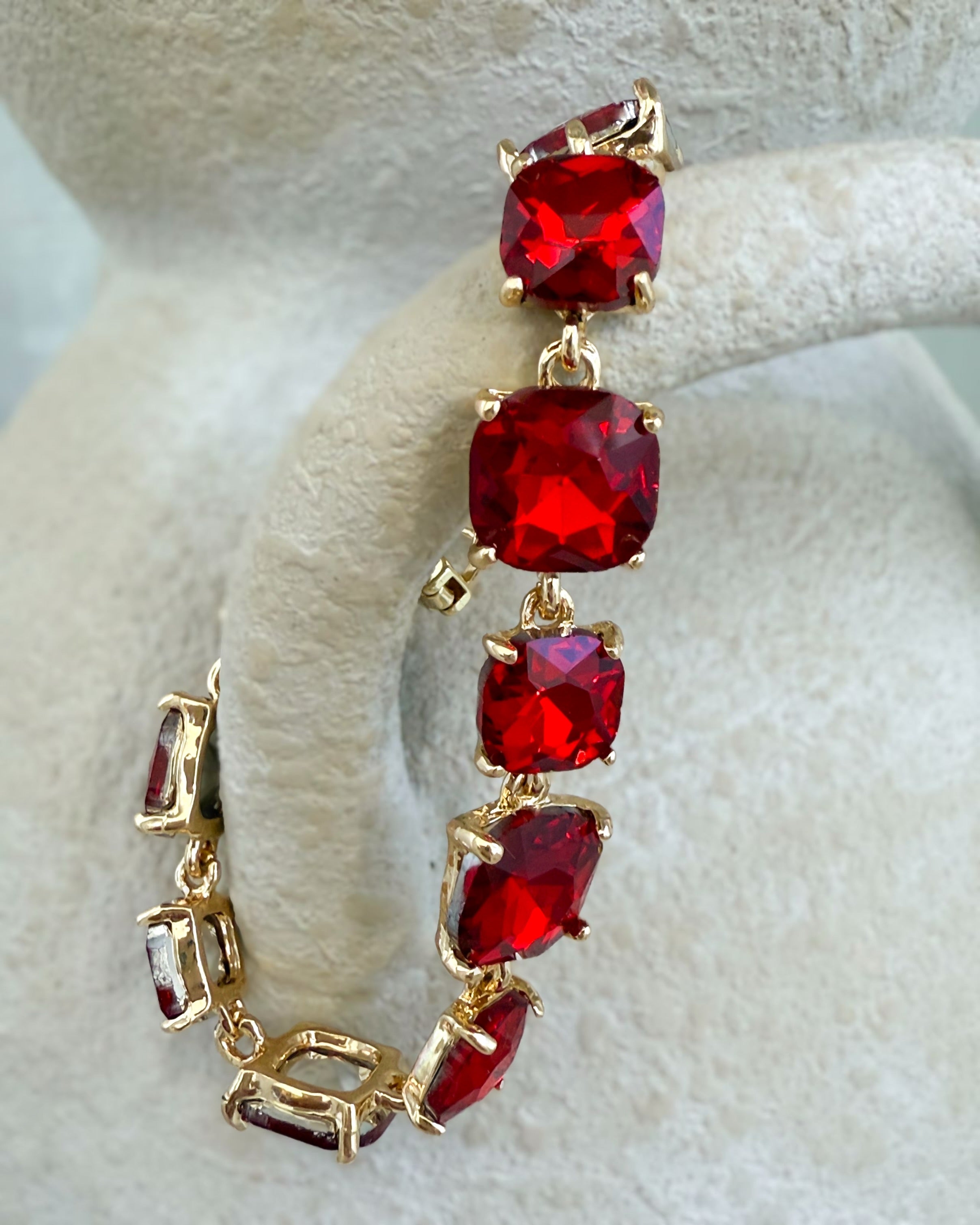 Cushion Cut Crystal Link Bracelet - Red