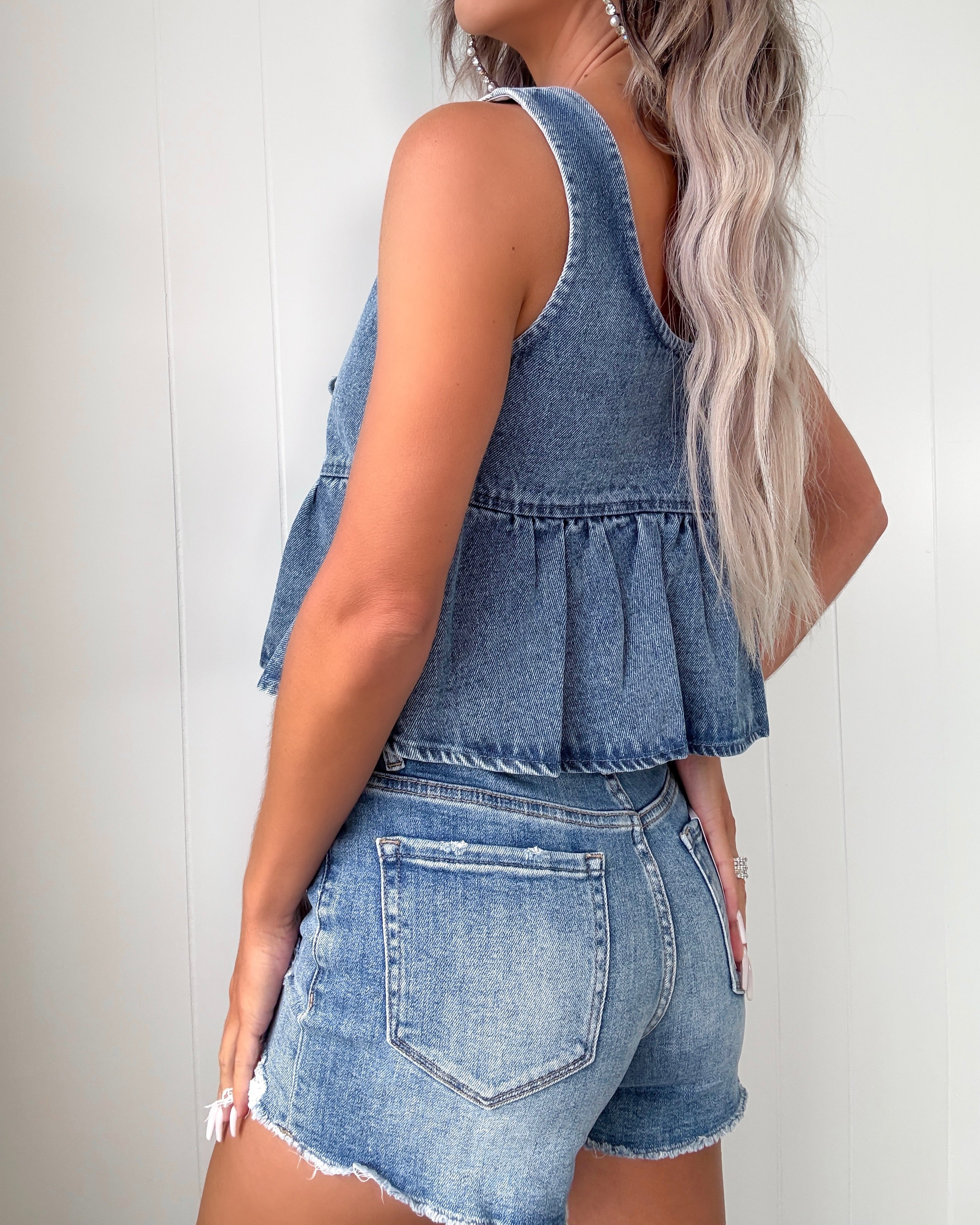 Flared Tie Denim Top
