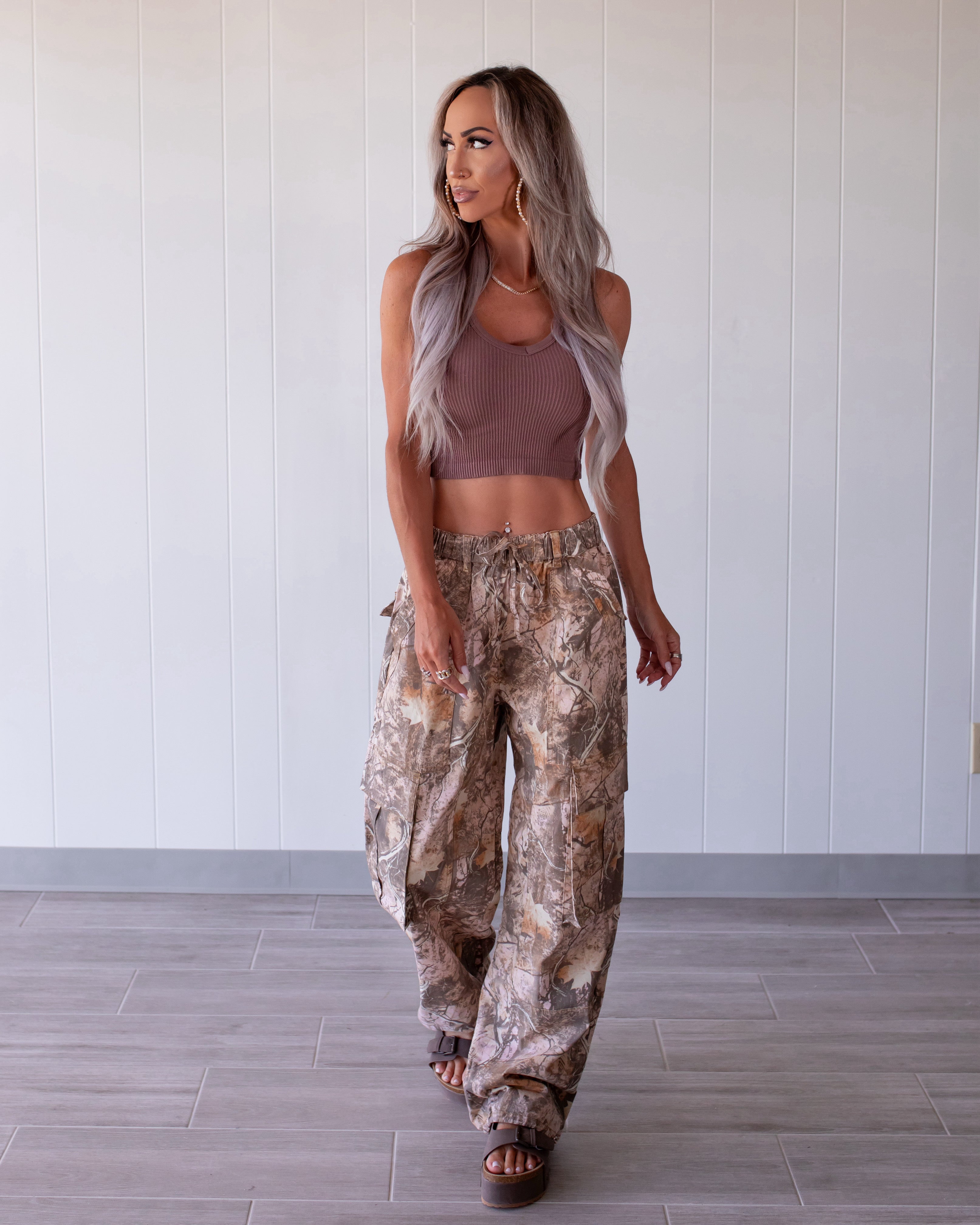 Ribbed Seamless Cropped Tank - Brown