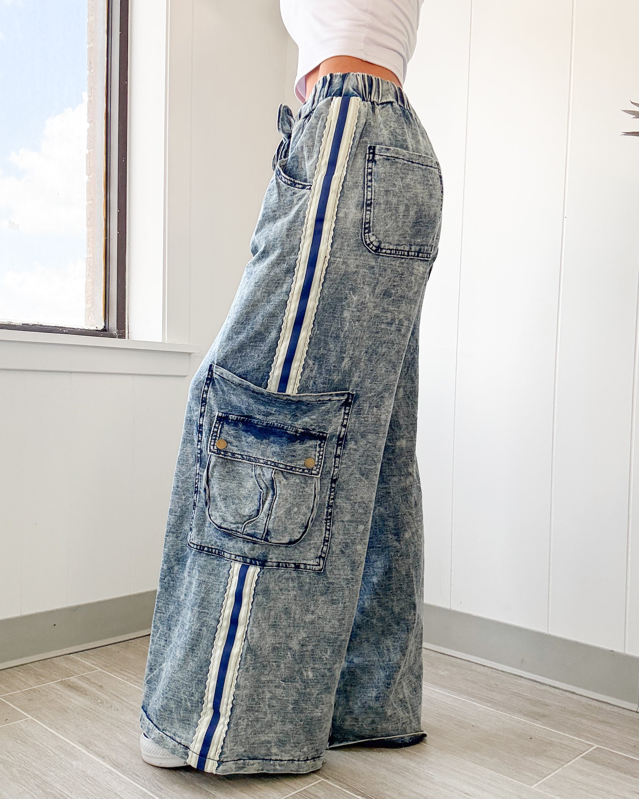 Lace Me Up Cargo Pants - Denim