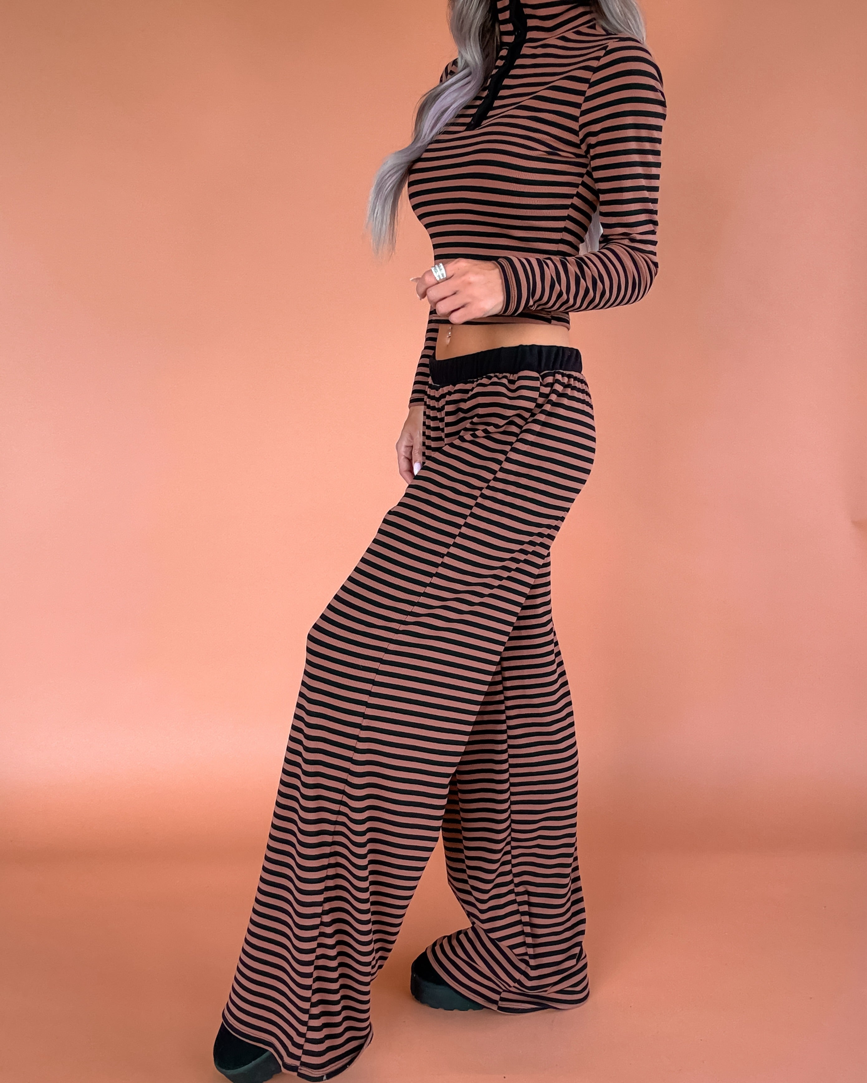 Elevated Stripe Pants Set - Mocha/Black