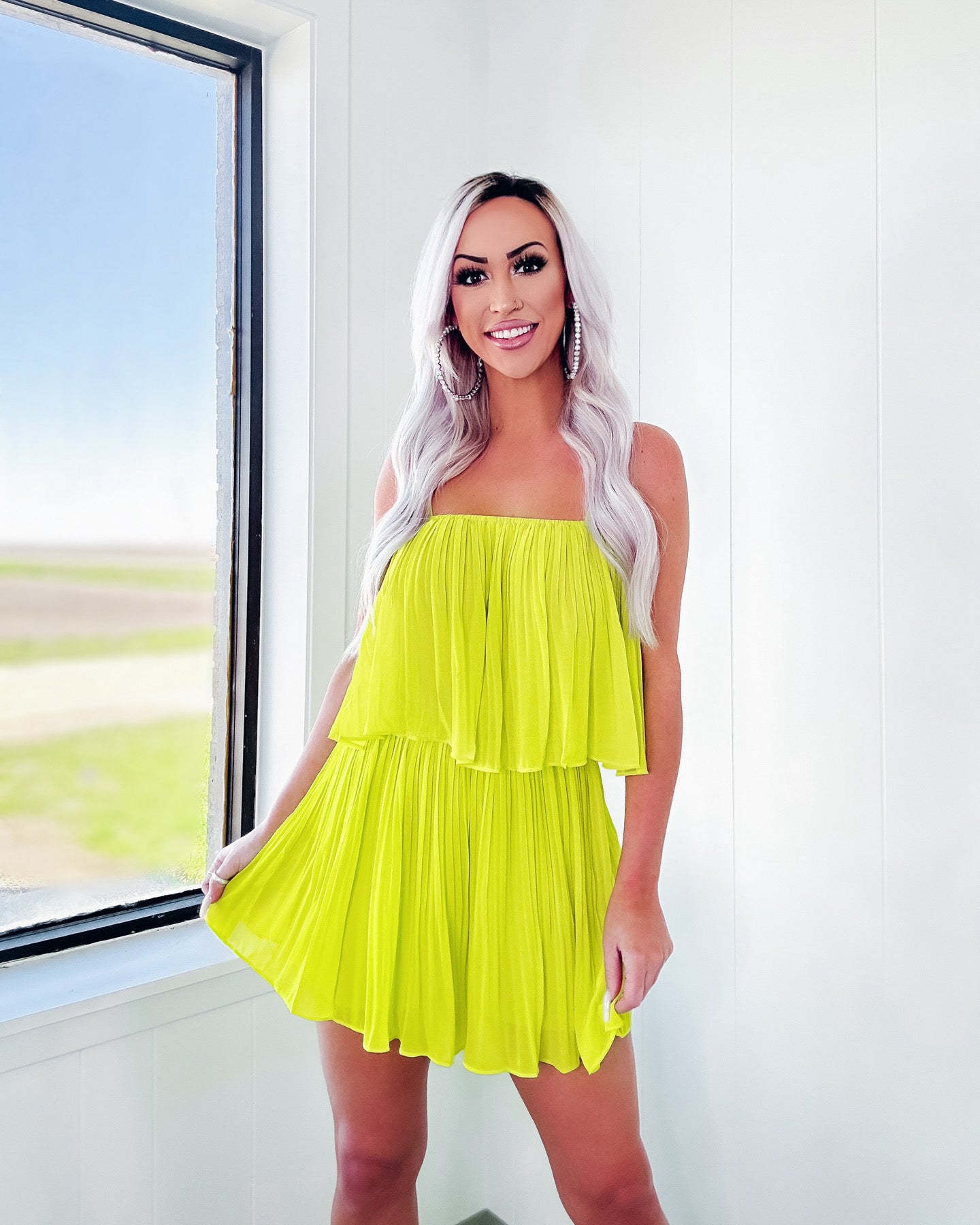 Bend The Rules Pleated Romper - Lime