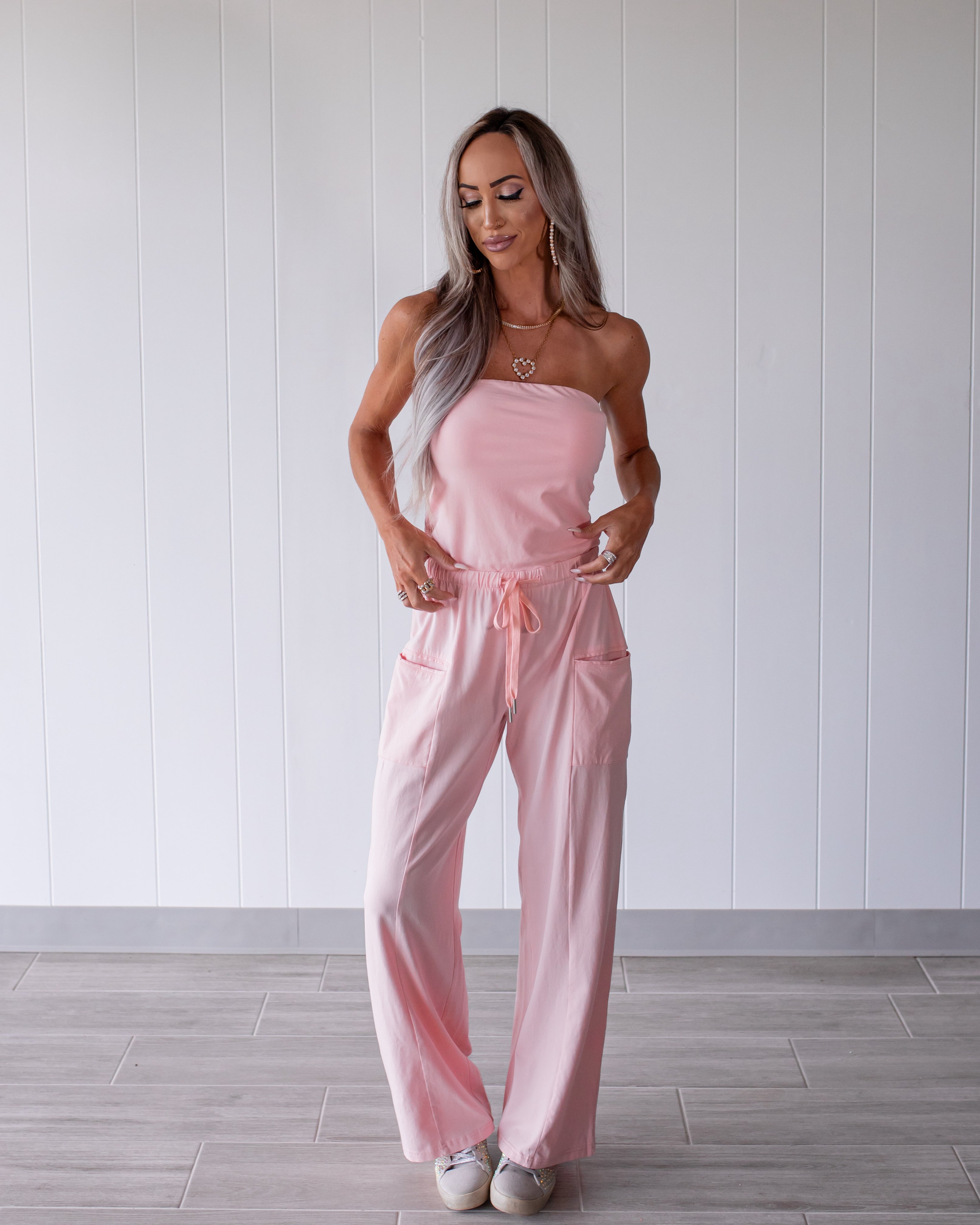 Pretty in Pink Tie Wide Leg Jumpsuit- Light Pink