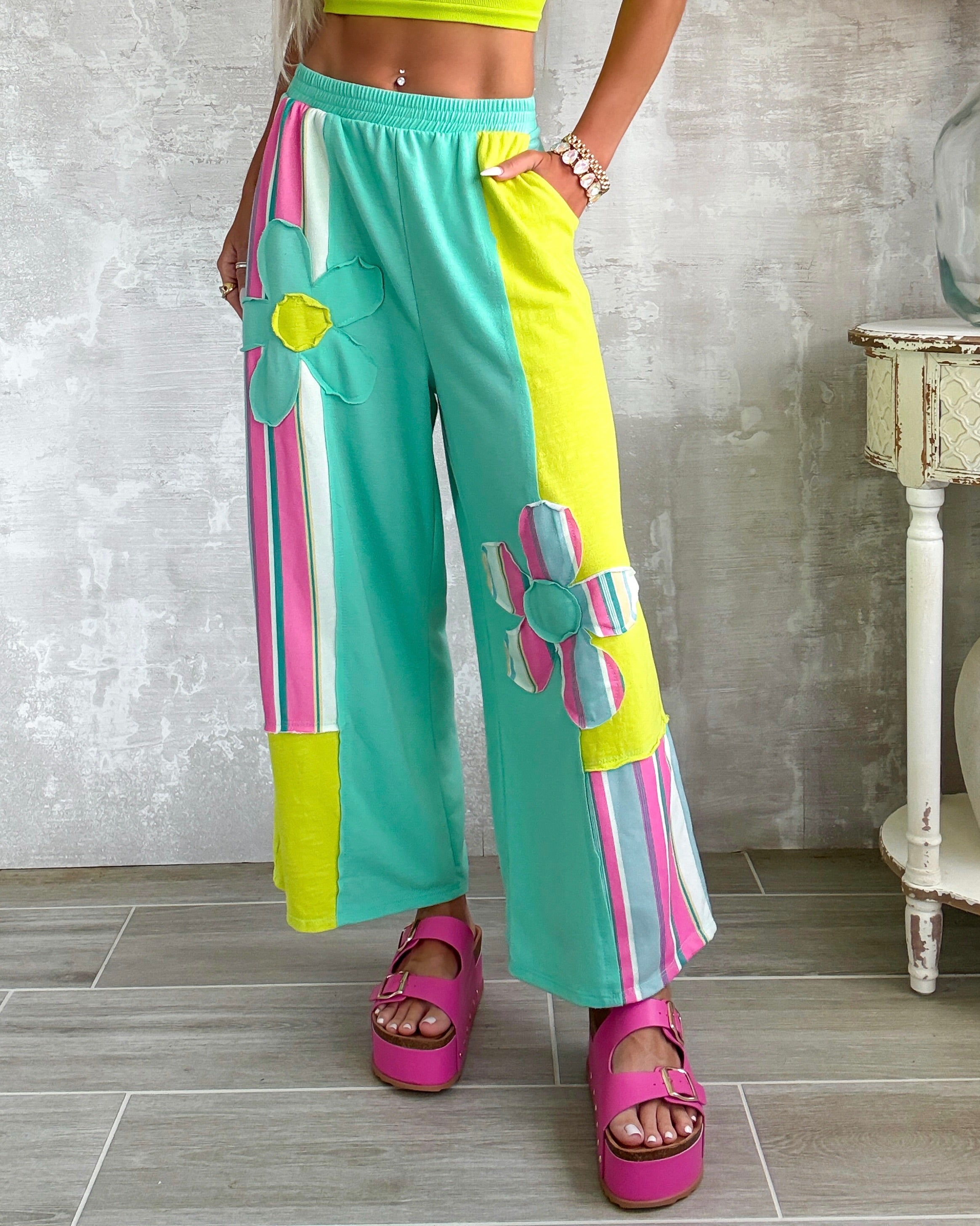 Vintage Vibe Patch Pants - Lime/Mint