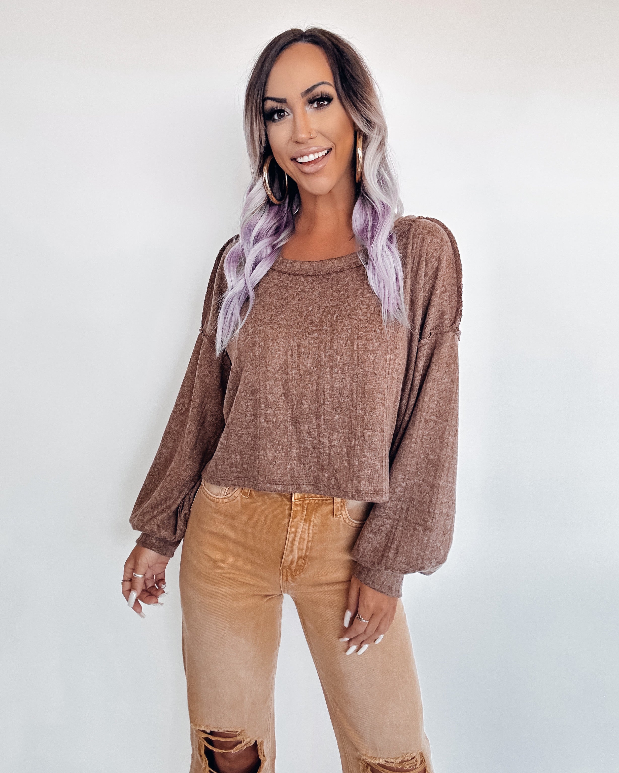 A Piece of Me Cropped Sweater- Brown
