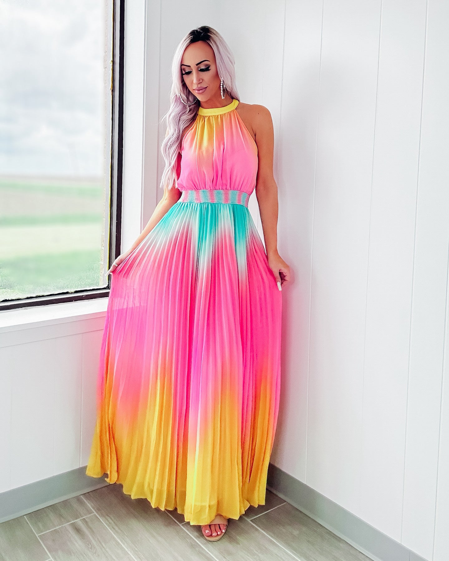 Delight Yourself Ombre Pleated Maxi Dress