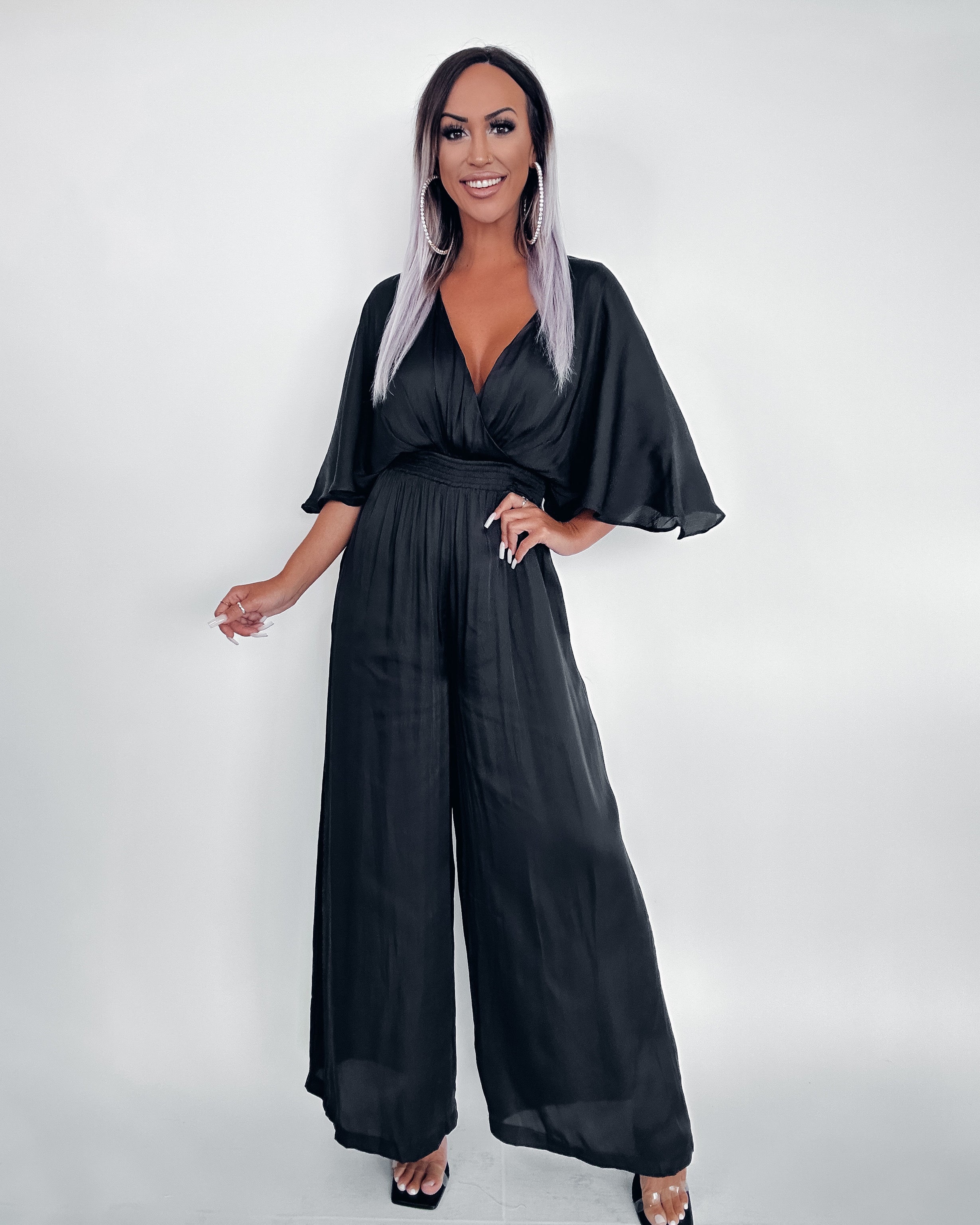 Stay With Me Satin Wide Leg Jumpsuit- Black