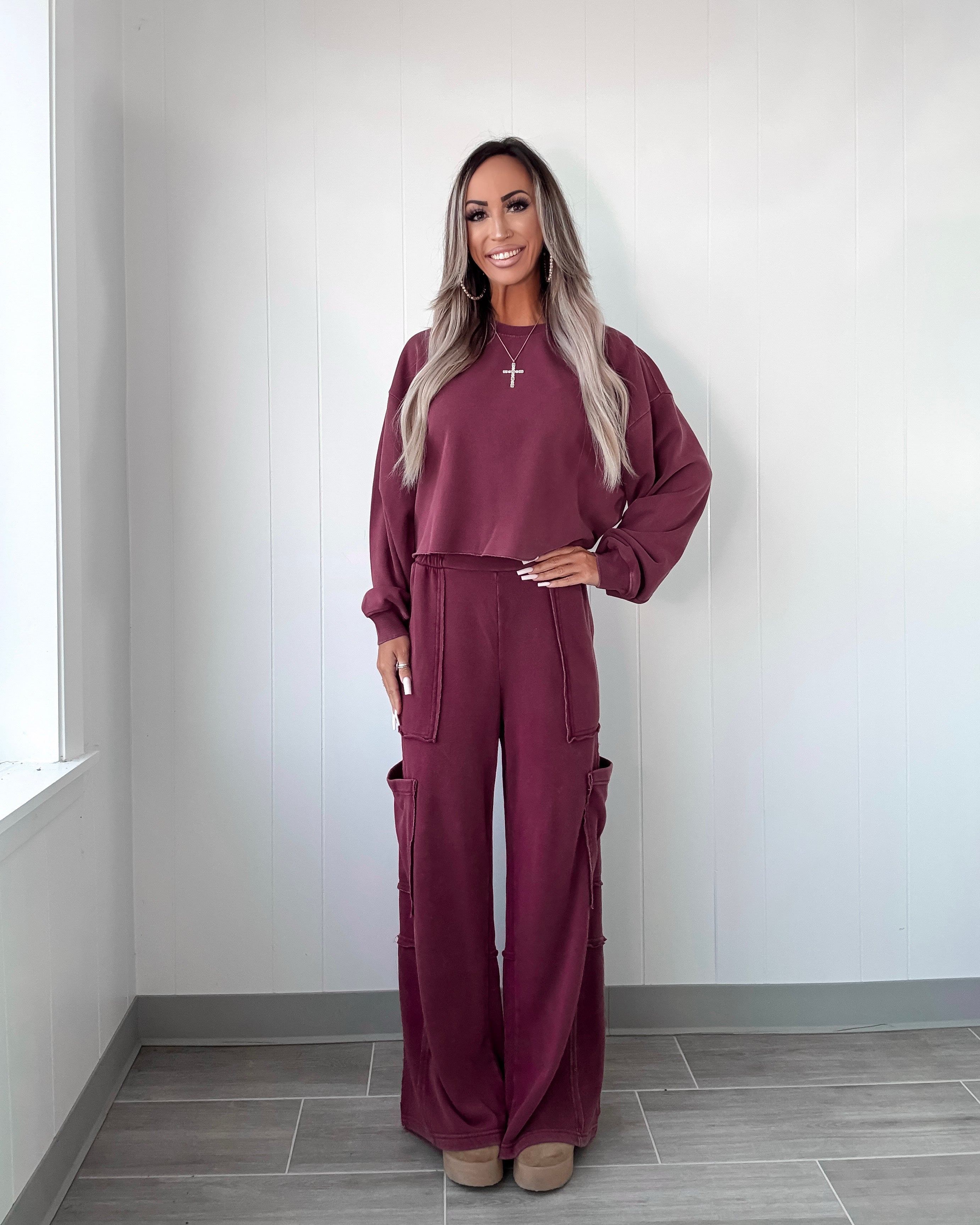 Perfect Lounge Cargo Sweatpants - Burgundy