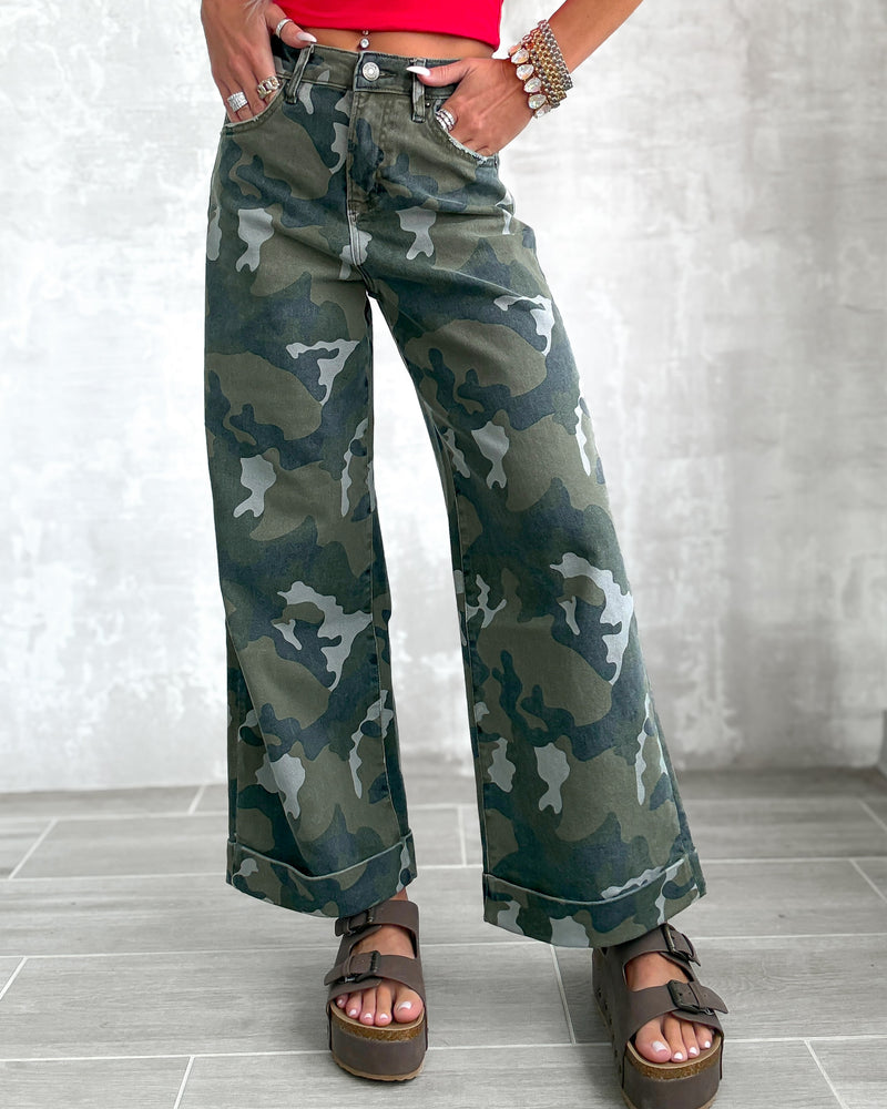 Emily Wide Leg Cuffed Jeans - Camo
