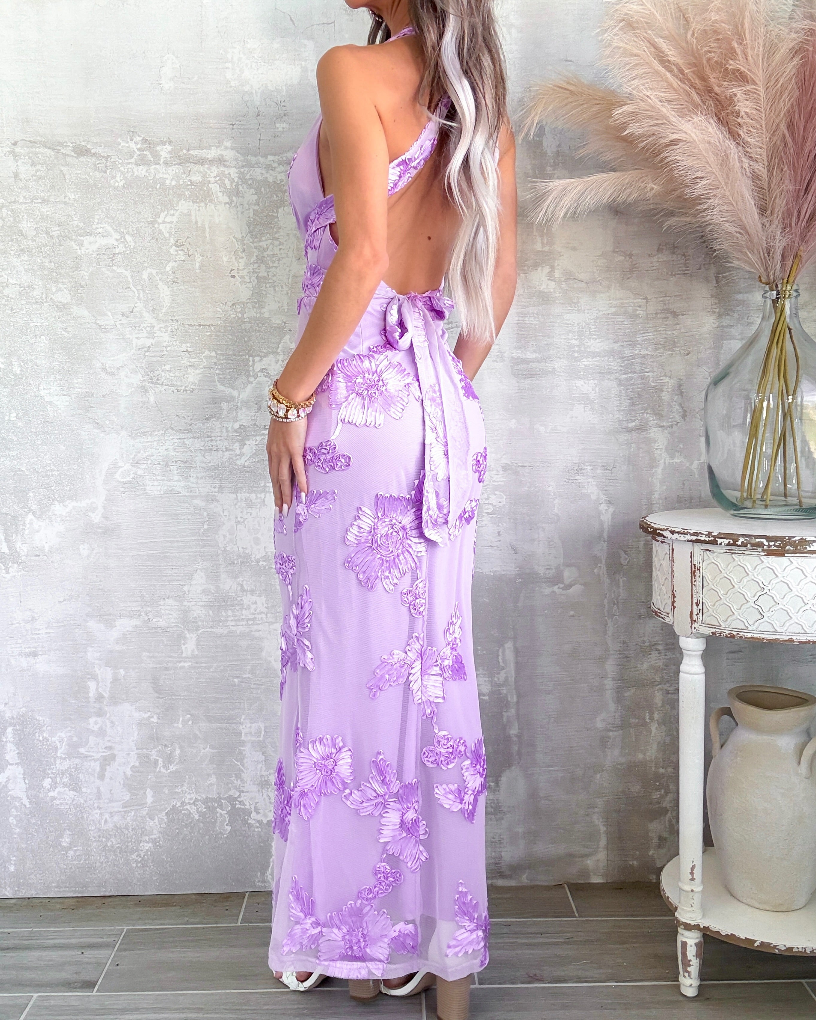 One & Only Floral Halter Maxi Dress - Lilac