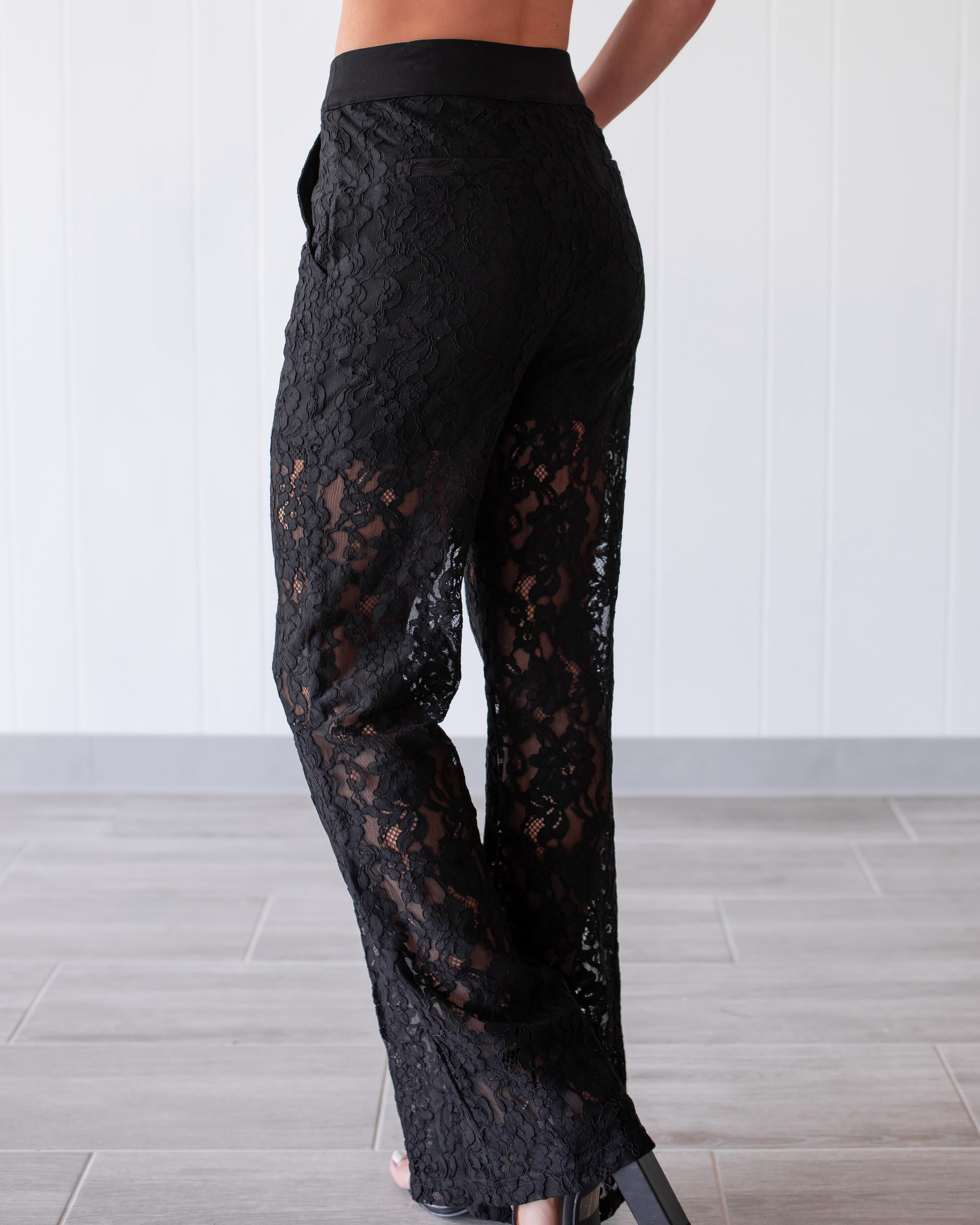 Sultry Sheer Lace Trousers - Black