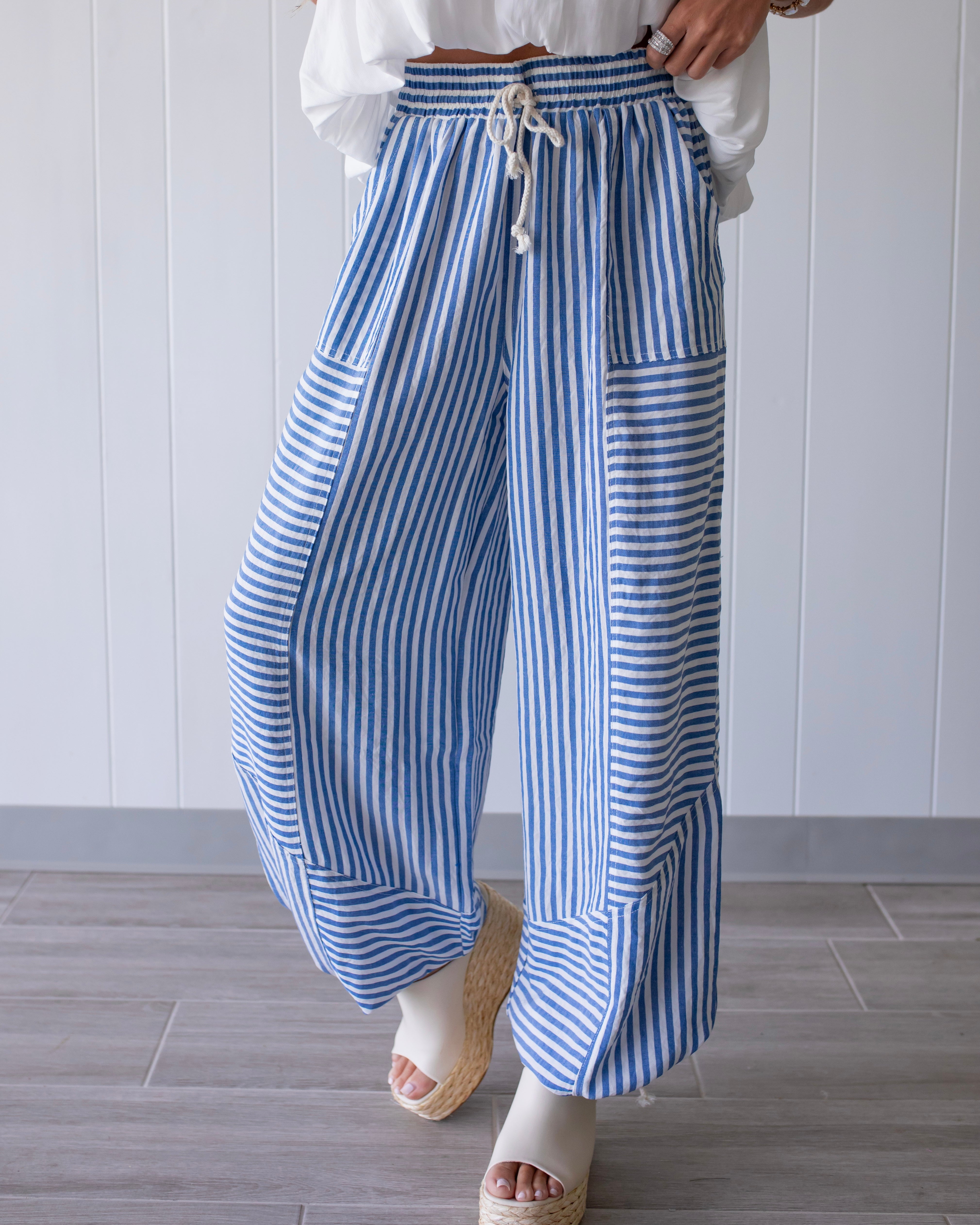Girly Stripe Patchwork Joggers - Blue