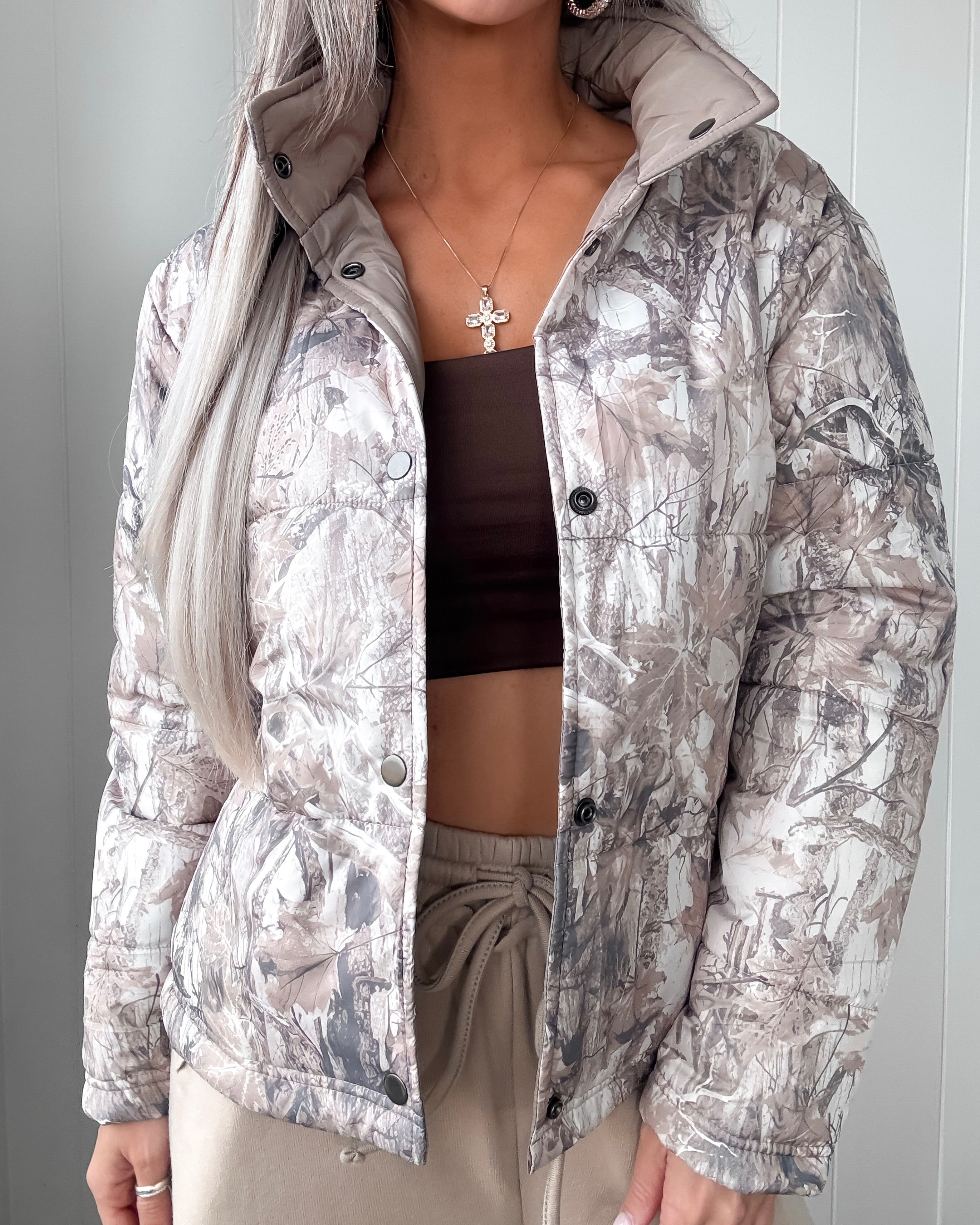 Reversible Puffer Button Jacket - Dark Camo