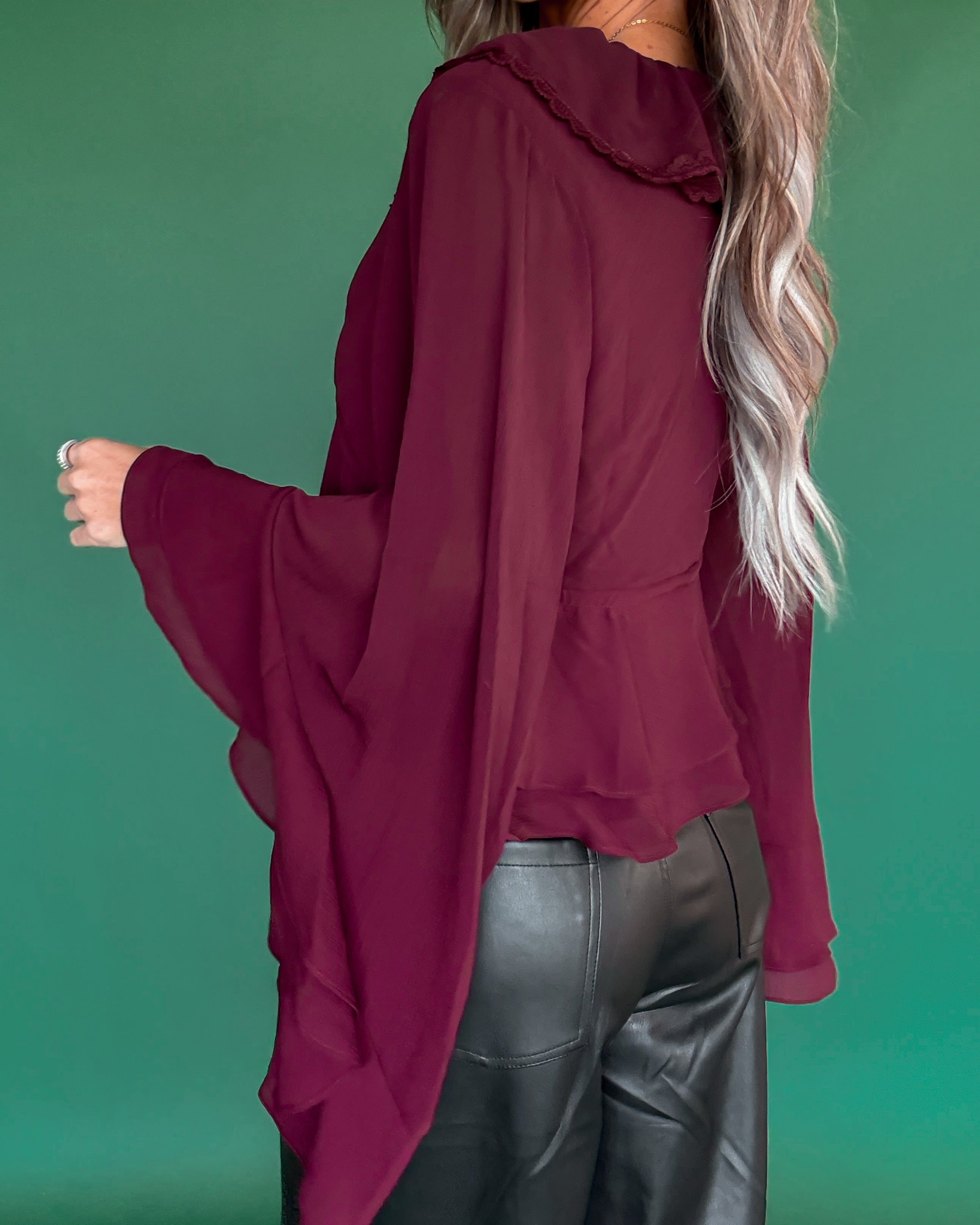 Miss Lovely Ruffle Long Sleeve Top - Burgundy