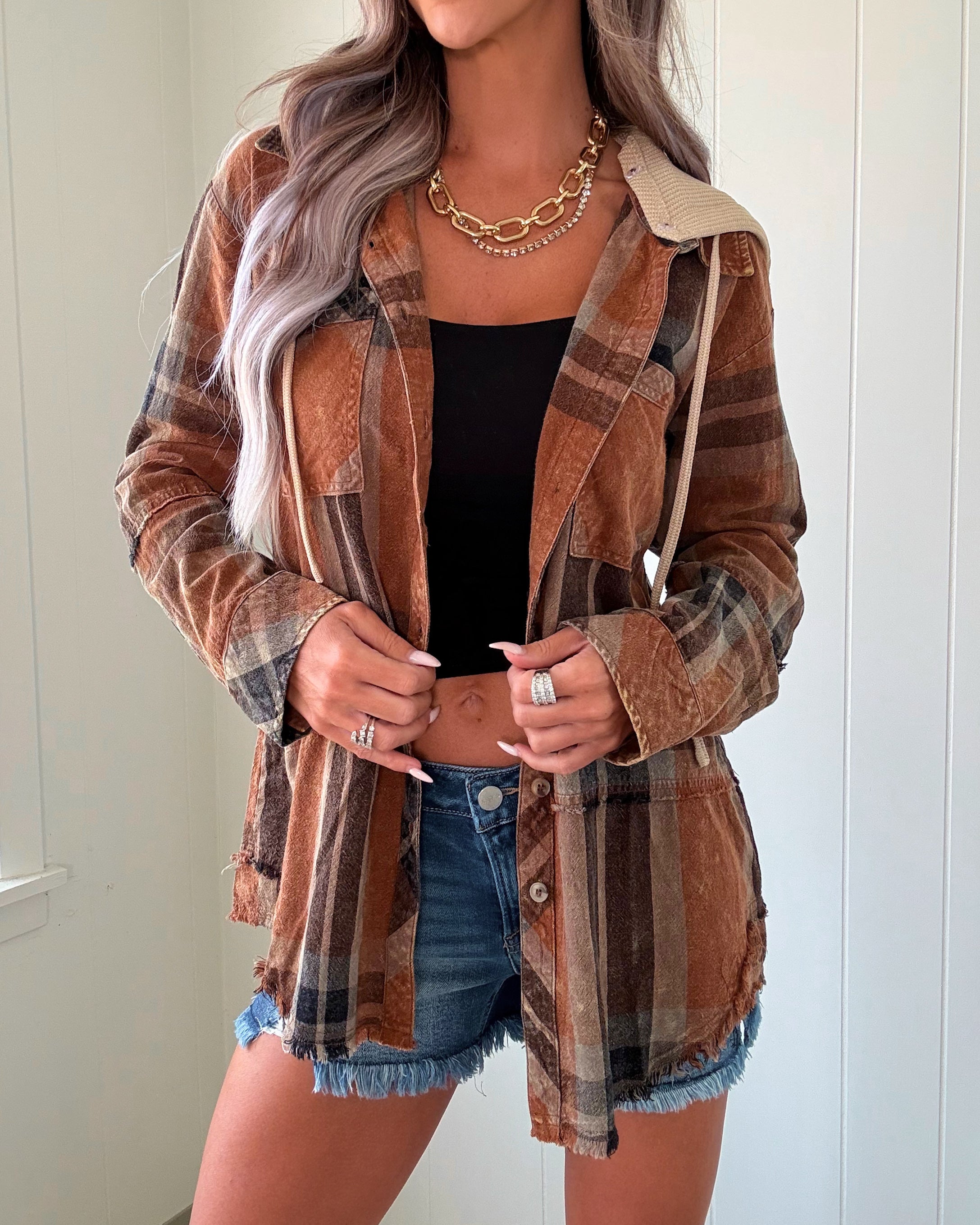 The Toffee Plaid Hoodie Jacket