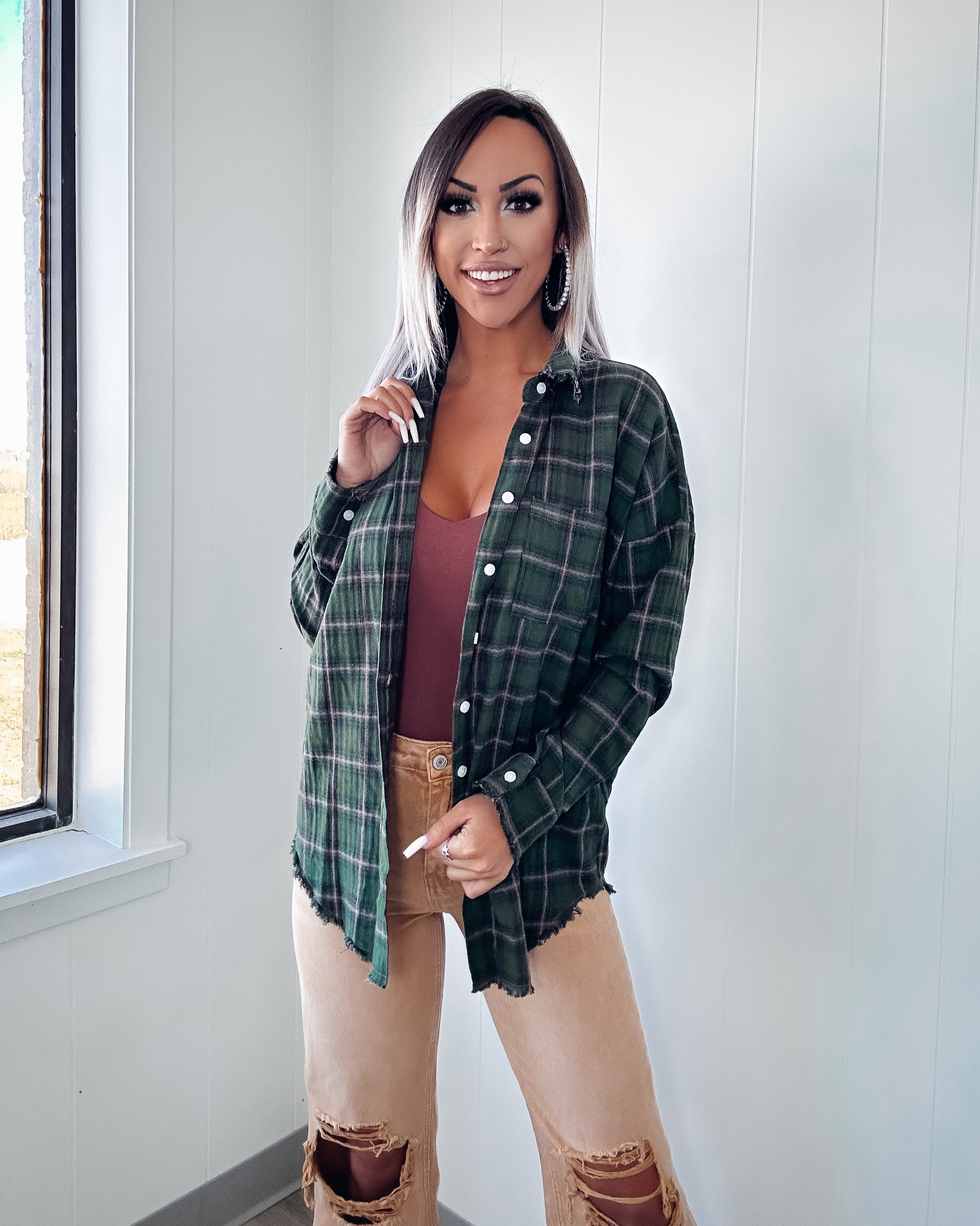 Be A Memory Plaid Button Down - Olive