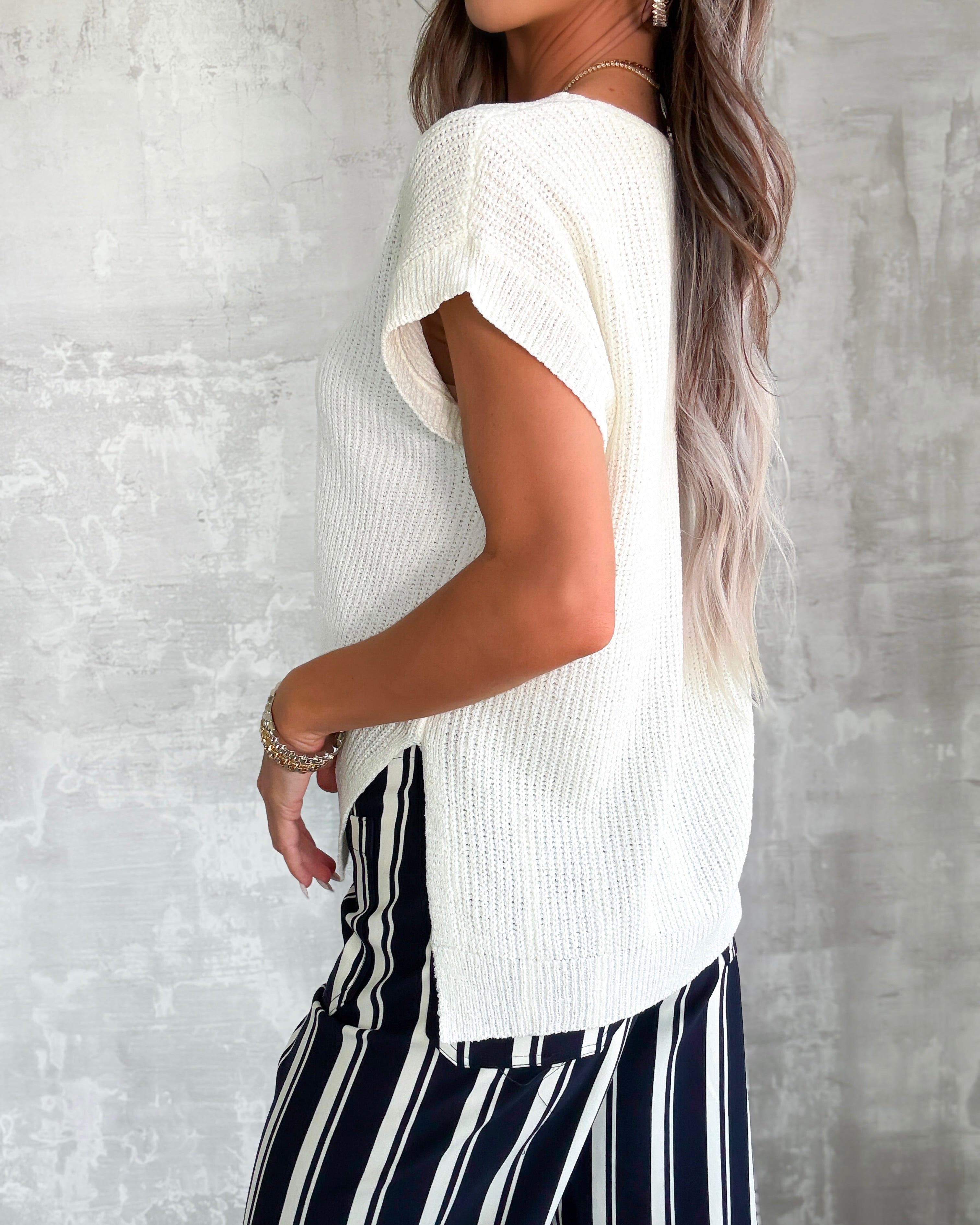 Texture Theory Slit Hem Top - Off White