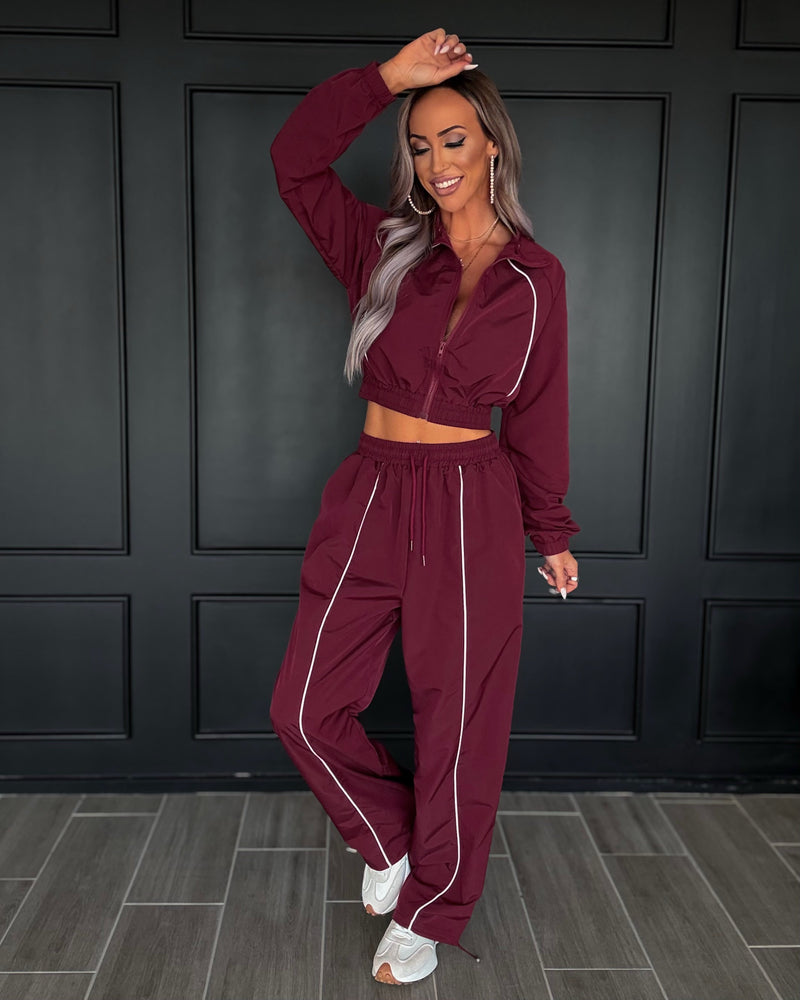 Trackside Windbreaker Pants Set - Burgundy