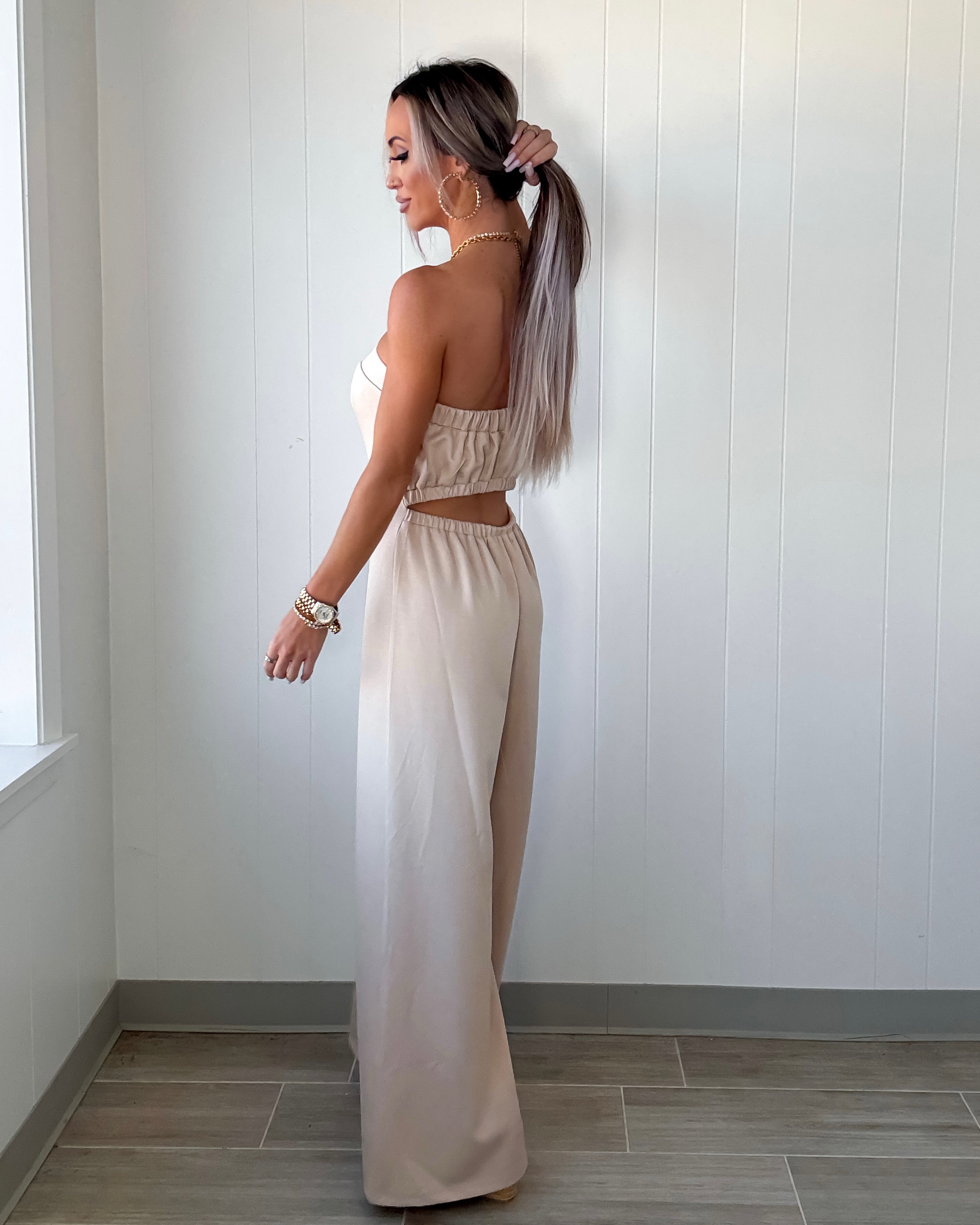 Graceful Girl Modal Strapless Jumpsuit - Beige