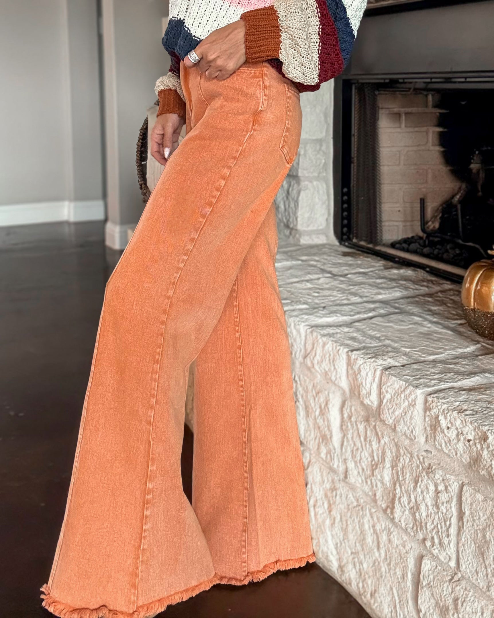 Camille Palazzo Wide-Leg Jeans - Light Rust