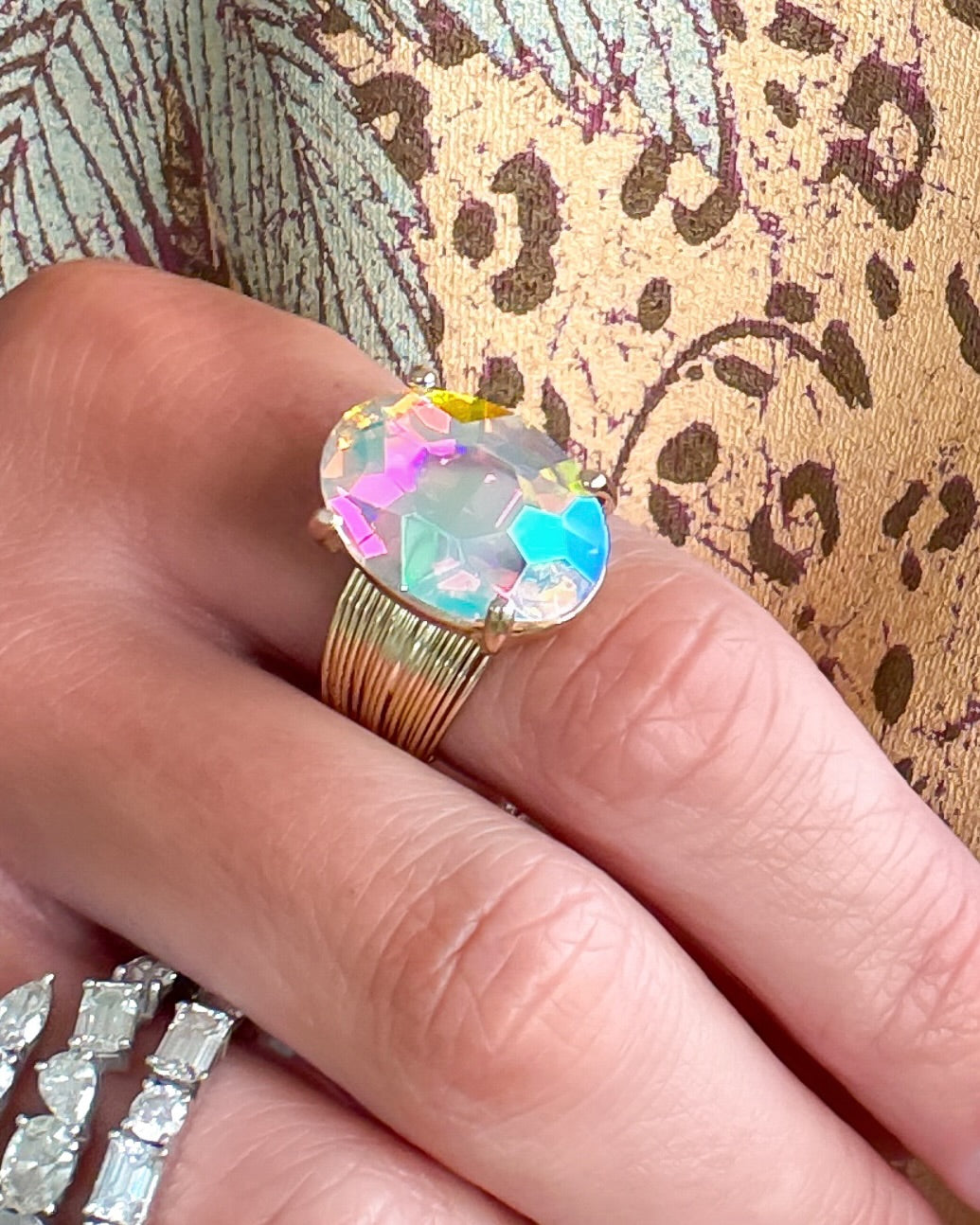Oval Crystal Cocktail Ring - Clear/AB